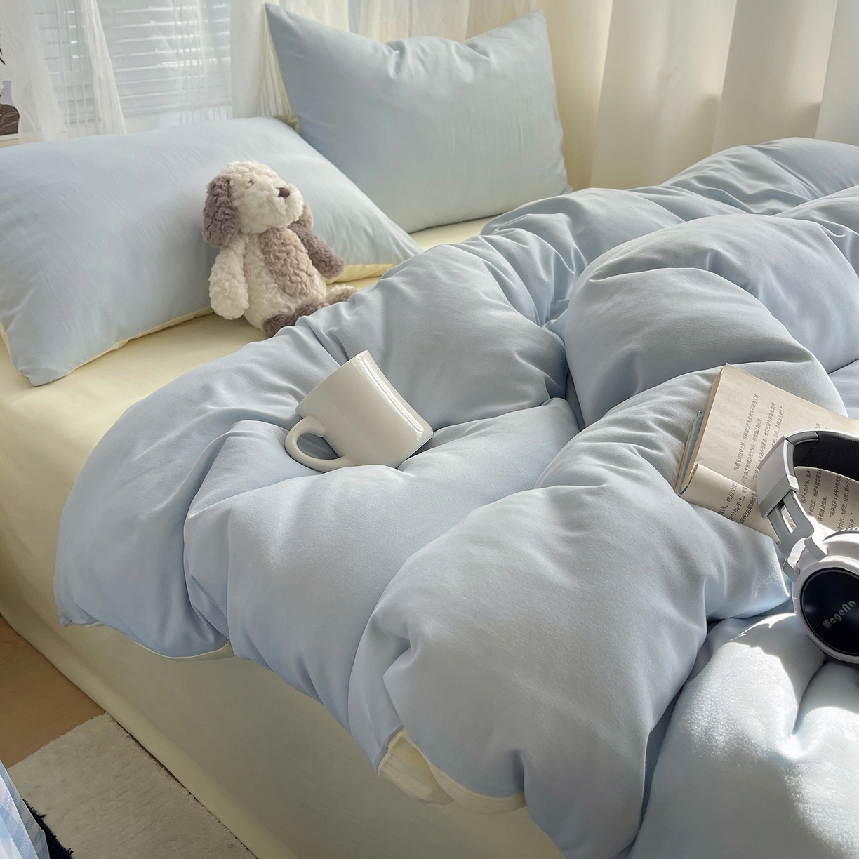 91家纺网 家纺一手货源 找家纺 沐芷 2026 纯色水洗棉A类四件套105g床上用品床单被套三件套---【提供买家秀】 海盐奶黄