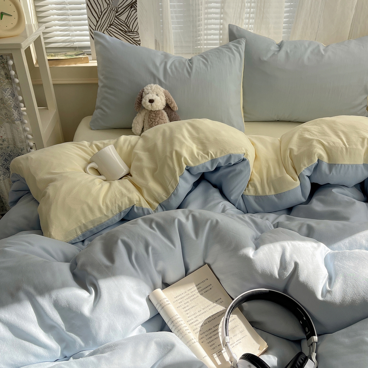 91家纺网 家纺一手货源 找家纺 沐芷 2026 纯色水洗棉A类四件套105g床上用品床单被套三件套---【提供买家秀】 海盐奶黄