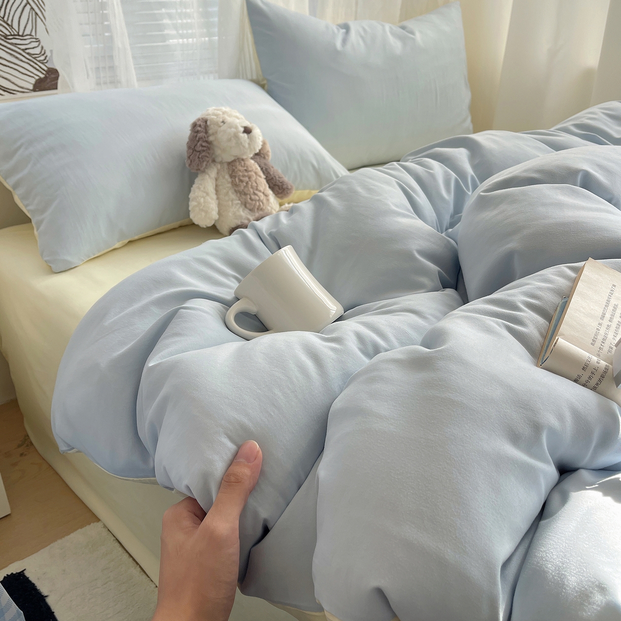 91家纺网 家纺一手货源 找家纺 沐芷 2026 纯色水洗棉A类四件套105g床上用品床单被套三件套---【提供买家秀】 海盐奶黄