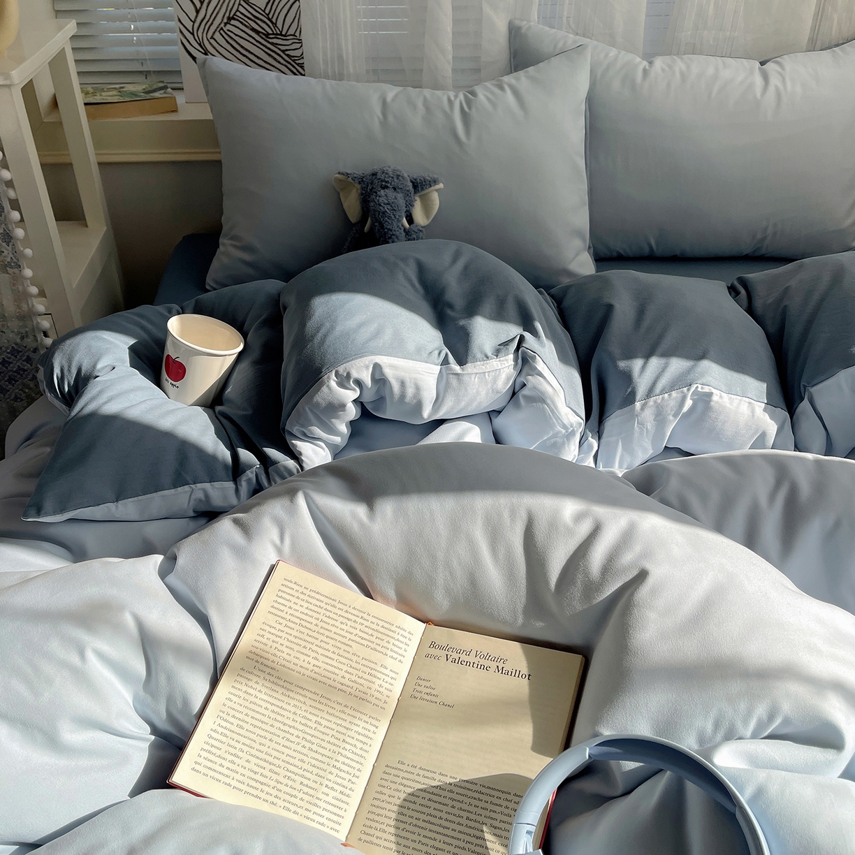 91家纺网 家纺一手货源 找家纺 沐芷 2026 纯色水洗棉A类四件套105g床上用品床单被套三件套---【提供买家秀】 冰蓝雾灰