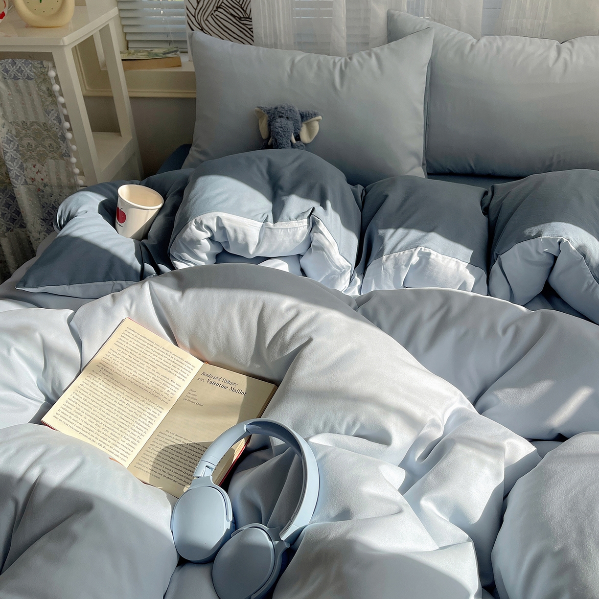 91家纺网 家纺一手货源 找家纺 沐芷 2026 纯色水洗棉A类四件套105g床上用品床单被套三件套---【提供买家秀】 冰蓝雾灰