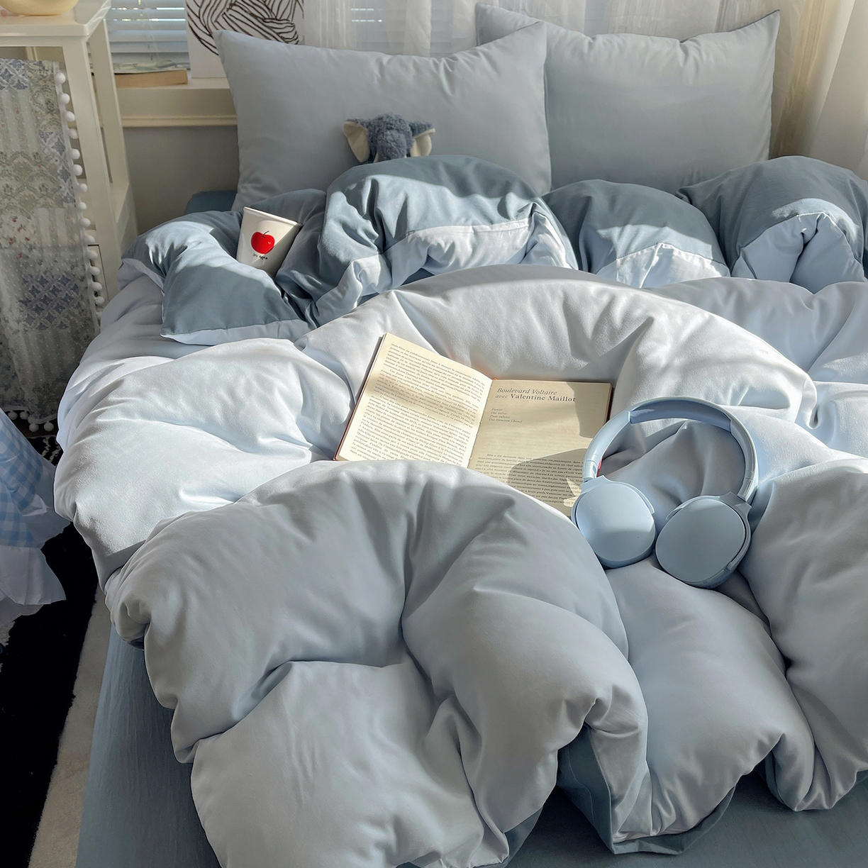 91家纺网 家纺一手货源 找家纺 沐芷 2026 纯色水洗棉A类四件套105g床上用品床单被套三件套---【提供买家秀】 冰蓝雾灰