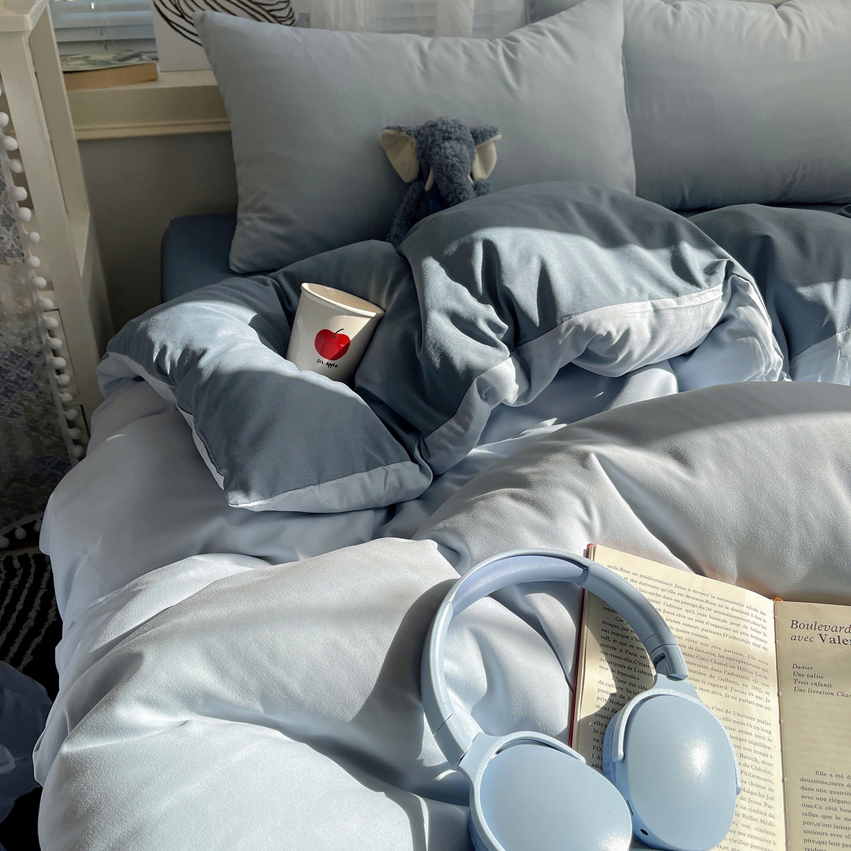 91家纺网 家纺一手货源 找家纺 沐芷 2026 纯色水洗棉A类四件套105g床上用品床单被套三件套---【提供买家秀】 冰蓝雾灰