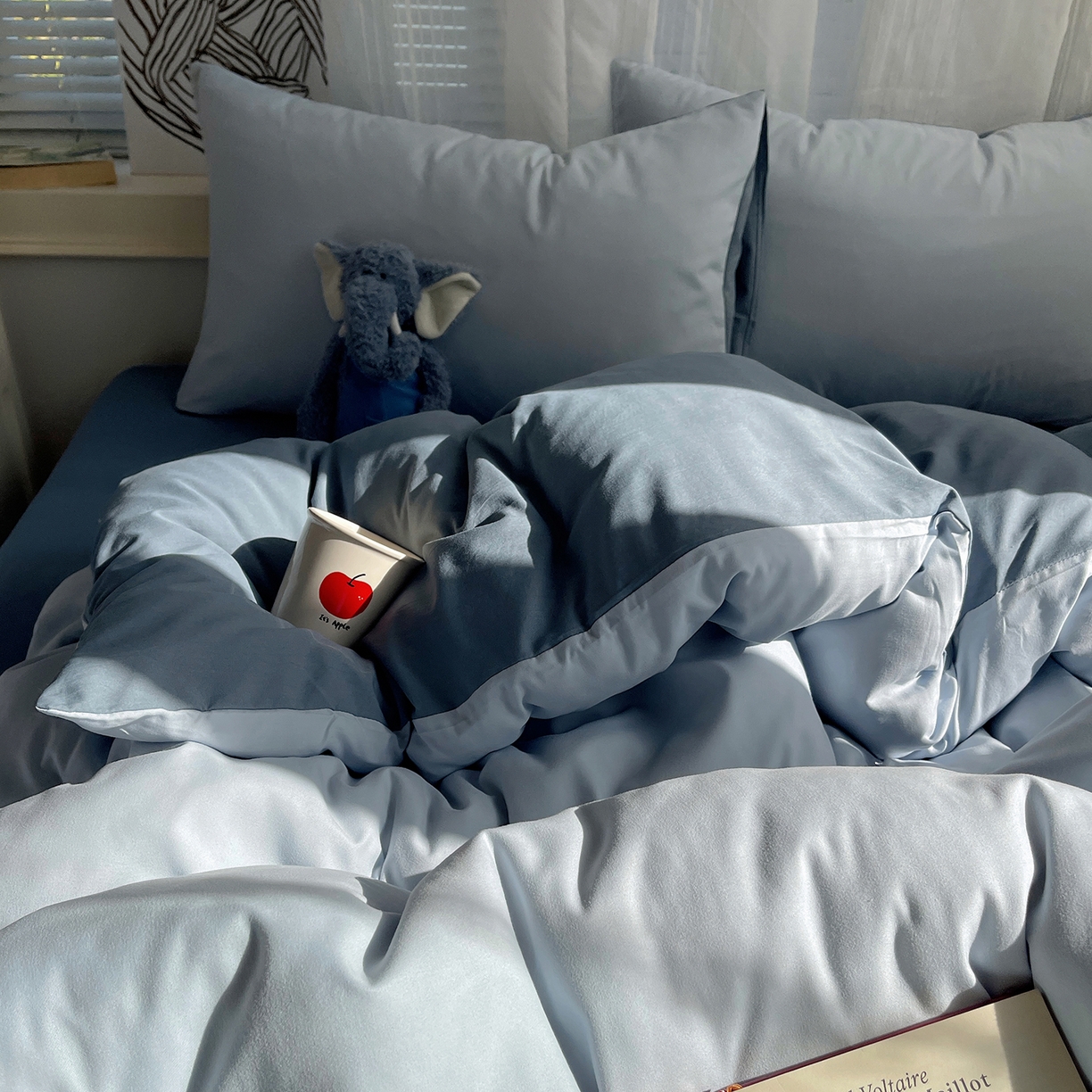 91家纺网 家纺一手货源 找家纺 沐芷 2026 纯色水洗棉A类四件套105g床上用品床单被套三件套---【提供买家秀】 冰蓝雾灰