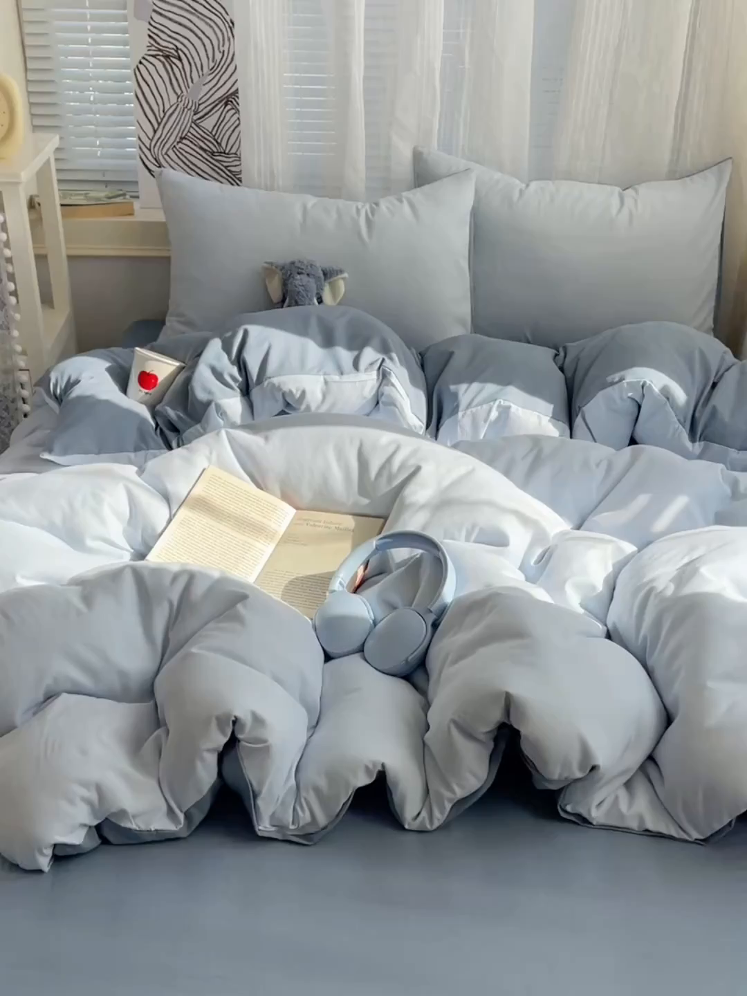 91家纺网 家纺一手货源 找家纺 沐芷 2026 纯色水洗棉A类四件套105g床上用品床单被套三件套---【提供买家秀】 冰蓝雾灰