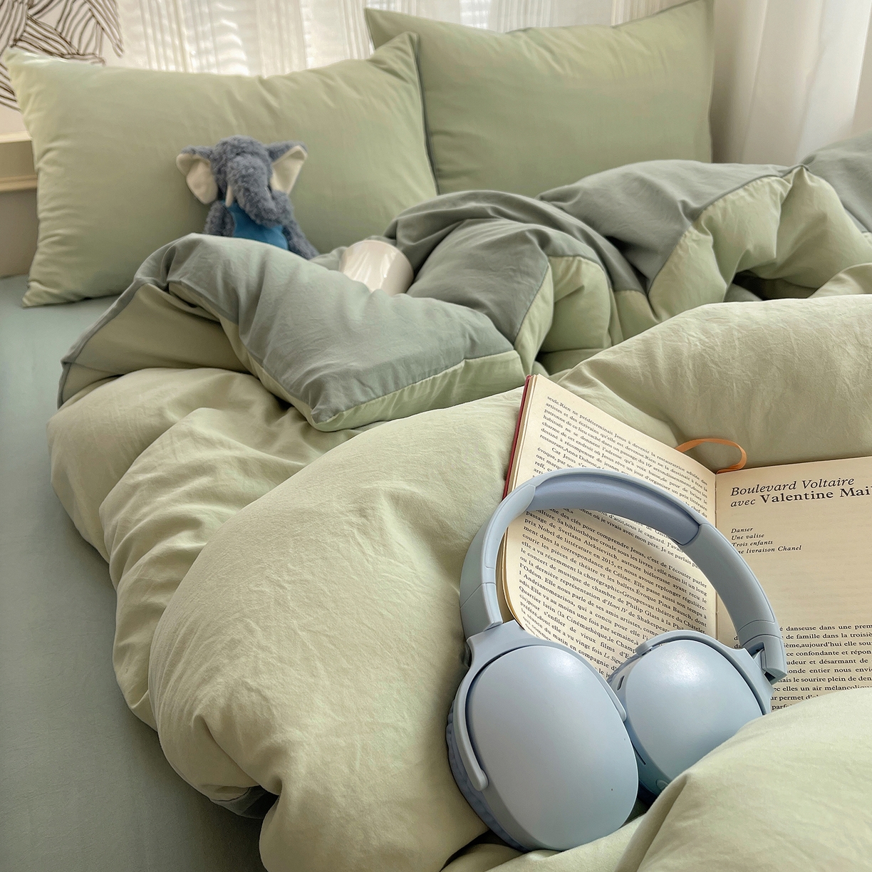 91家纺网 家纺一手货源 找家纺 沐芷 2026 纯色水洗棉A类四件套105g床上用品床单被套三件套---【提供买家秀】 草绿果绿