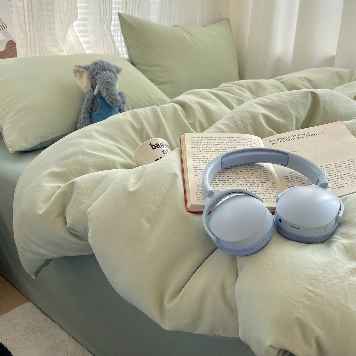 91家纺网 家纺一手货源 找家纺 沐芷 2026 纯色水洗棉A类四件套105g床上用品床单被套三件套---【提供买家秀】 草绿果绿