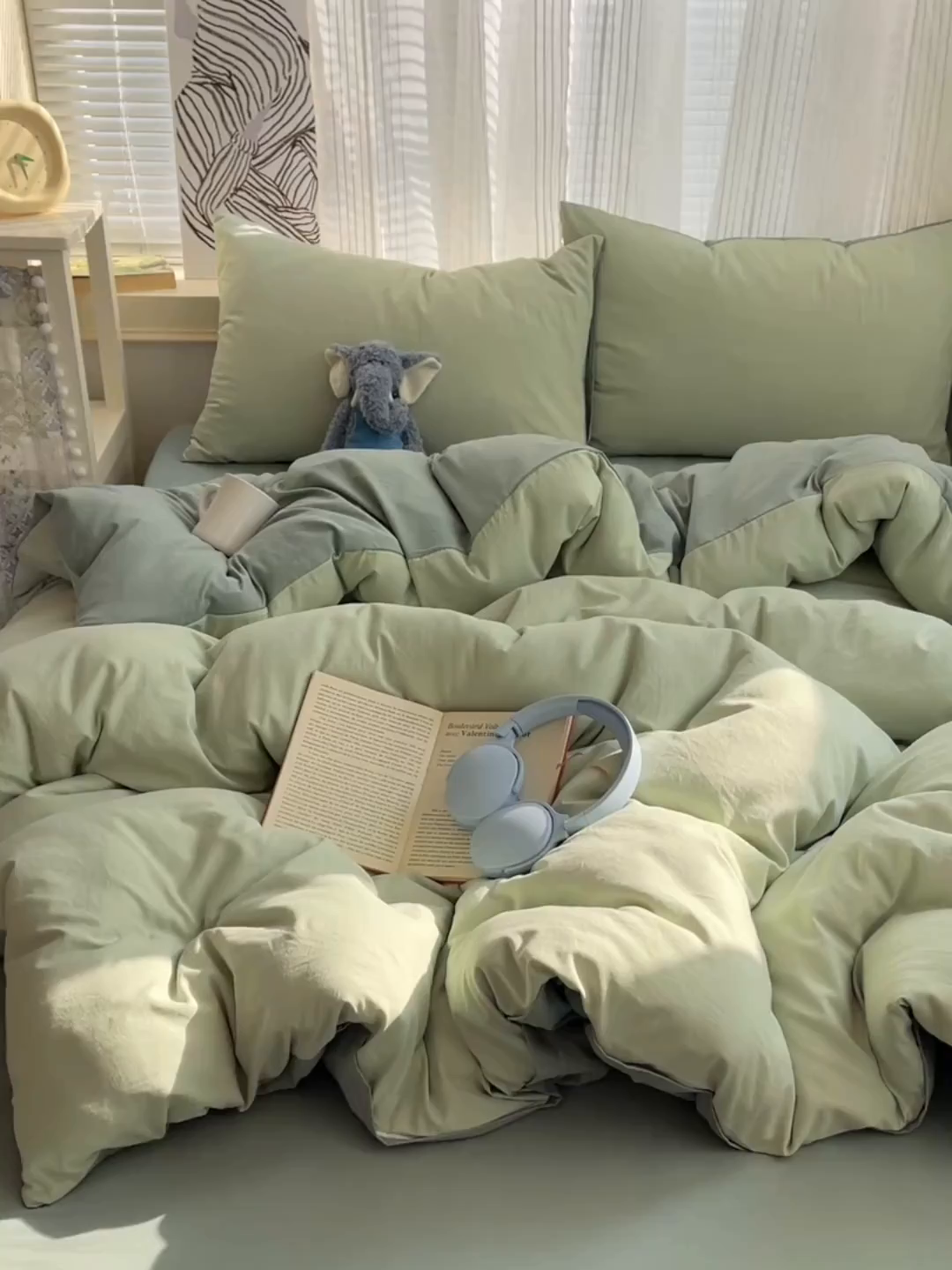 91家纺网 家纺一手货源 找家纺 沐芷 2026 纯色水洗棉A类四件套105g床上用品床单被套三件套---【提供买家秀】 草绿果绿