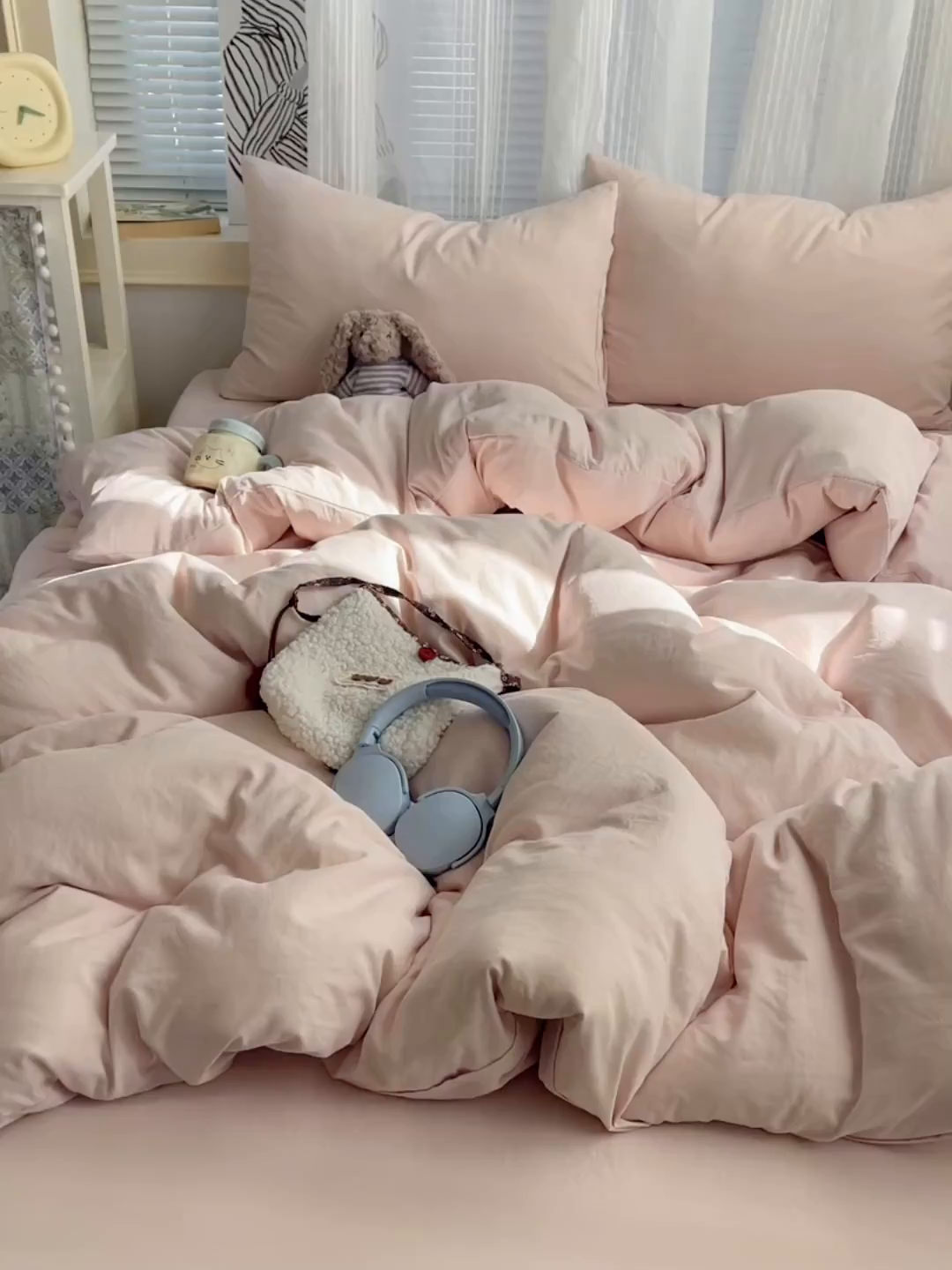 91家纺网 家纺一手货源 找家纺 沐芷 2026 纯色水洗棉A类四件套105g床上用品床单被套三件套---【提供买家秀】 纯粉玉