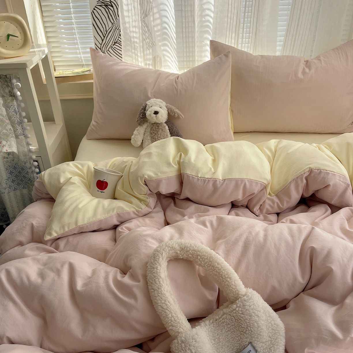 91家纺网 家纺一手货源 找家纺 沐芷 2026 纯色水洗棉A类四件套105g床上用品床单被套三件套---【提供买家秀】 粉玉芝士