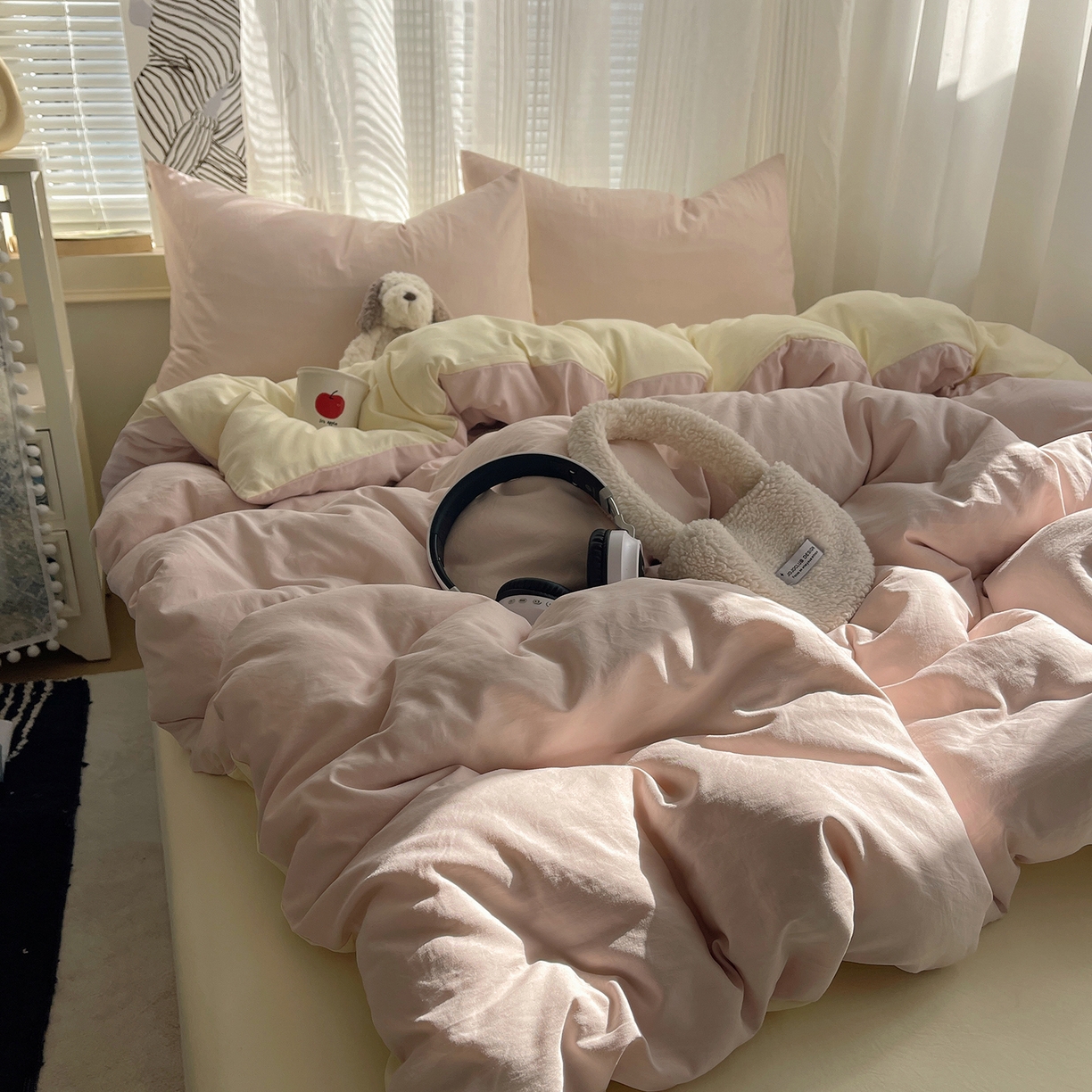 91家纺网 家纺一手货源 找家纺 沐芷 2026 纯色水洗棉A类四件套105g床上用品床单被套三件套---【提供买家秀】 粉玉芝士