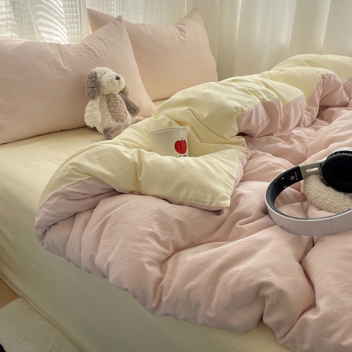 91家纺网 家纺一手货源 找家纺 沐芷 2026 纯色水洗棉A类四件套105g床上用品床单被套三件套---【提供买家秀】 粉玉芝士