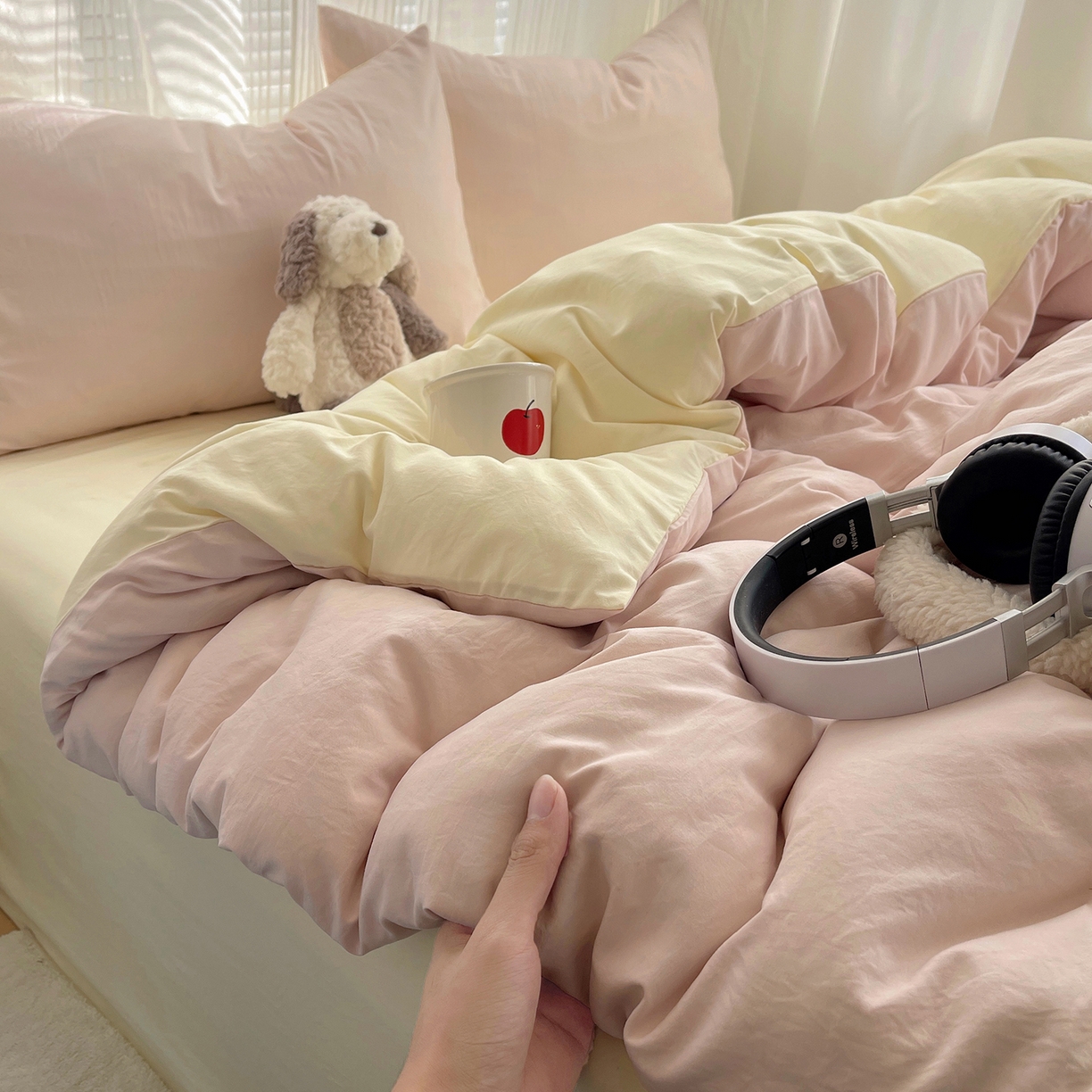 91家纺网 家纺一手货源 找家纺 沐芷 2026 纯色水洗棉A类四件套105g床上用品床单被套三件套---【提供买家秀】 粉玉芝士