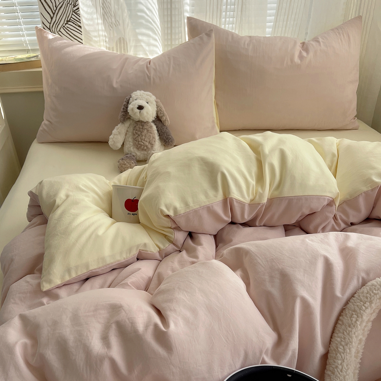 91家纺网 家纺一手货源 找家纺 沐芷 2026 纯色水洗棉A类四件套105g床上用品床单被套三件套---【提供买家秀】 粉玉芝士