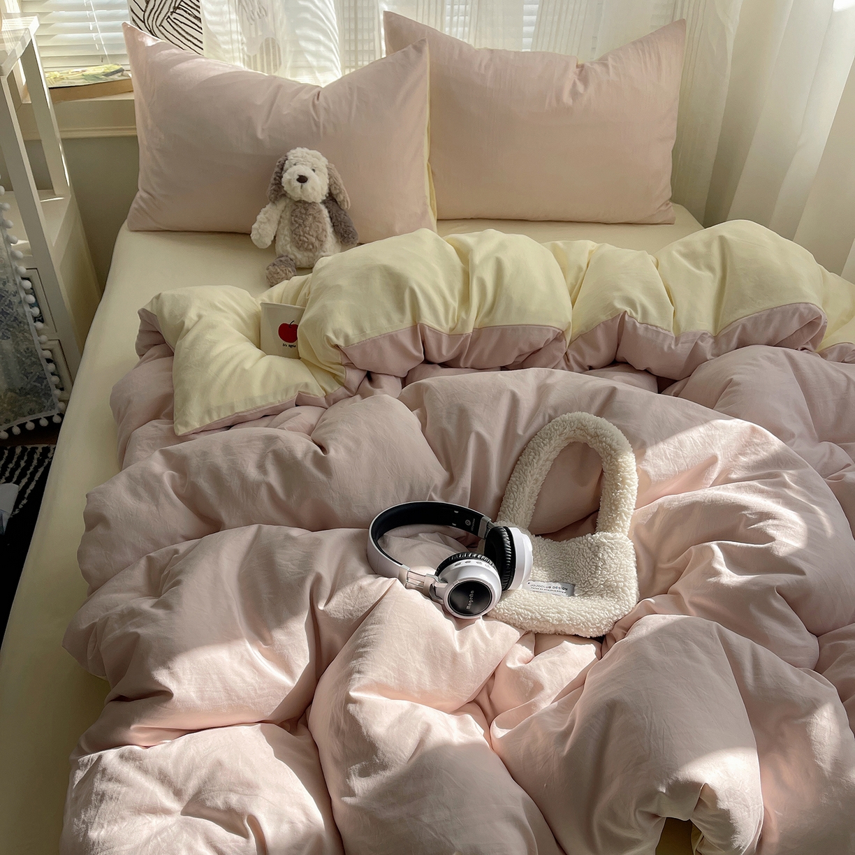 91家纺网 家纺一手货源 找家纺 沐芷 2026 纯色水洗棉A类四件套105g床上用品床单被套三件套---【提供买家秀】 粉玉芝士