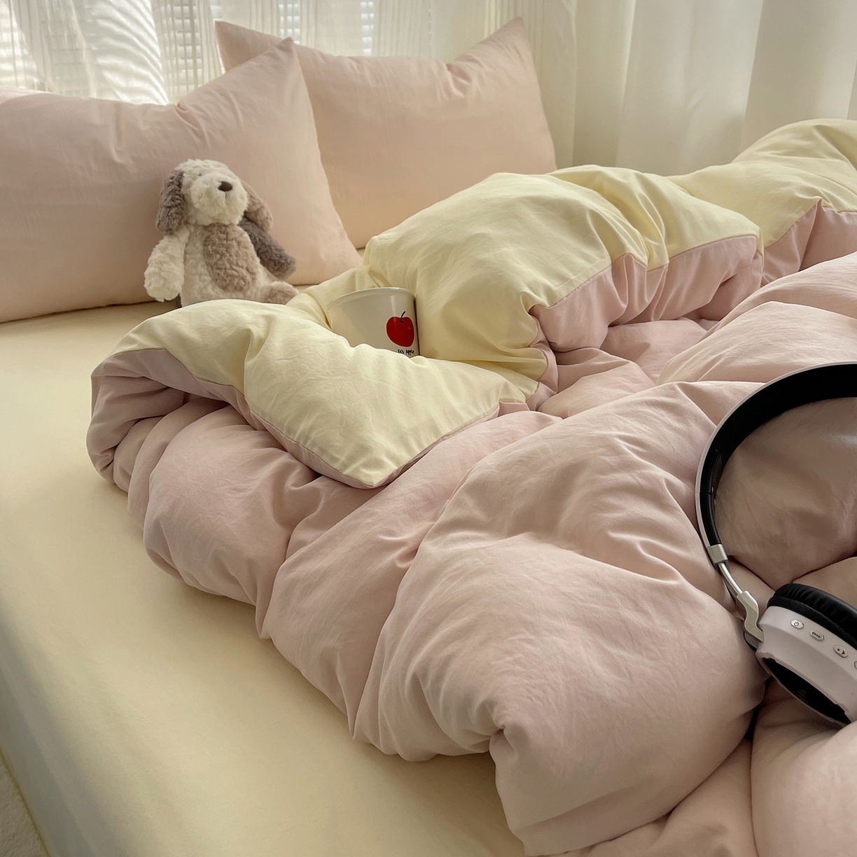 91家纺网 家纺一手货源 找家纺 沐芷 2026 纯色水洗棉A类四件套105g床上用品床单被套三件套---【提供买家秀】 粉玉芝士