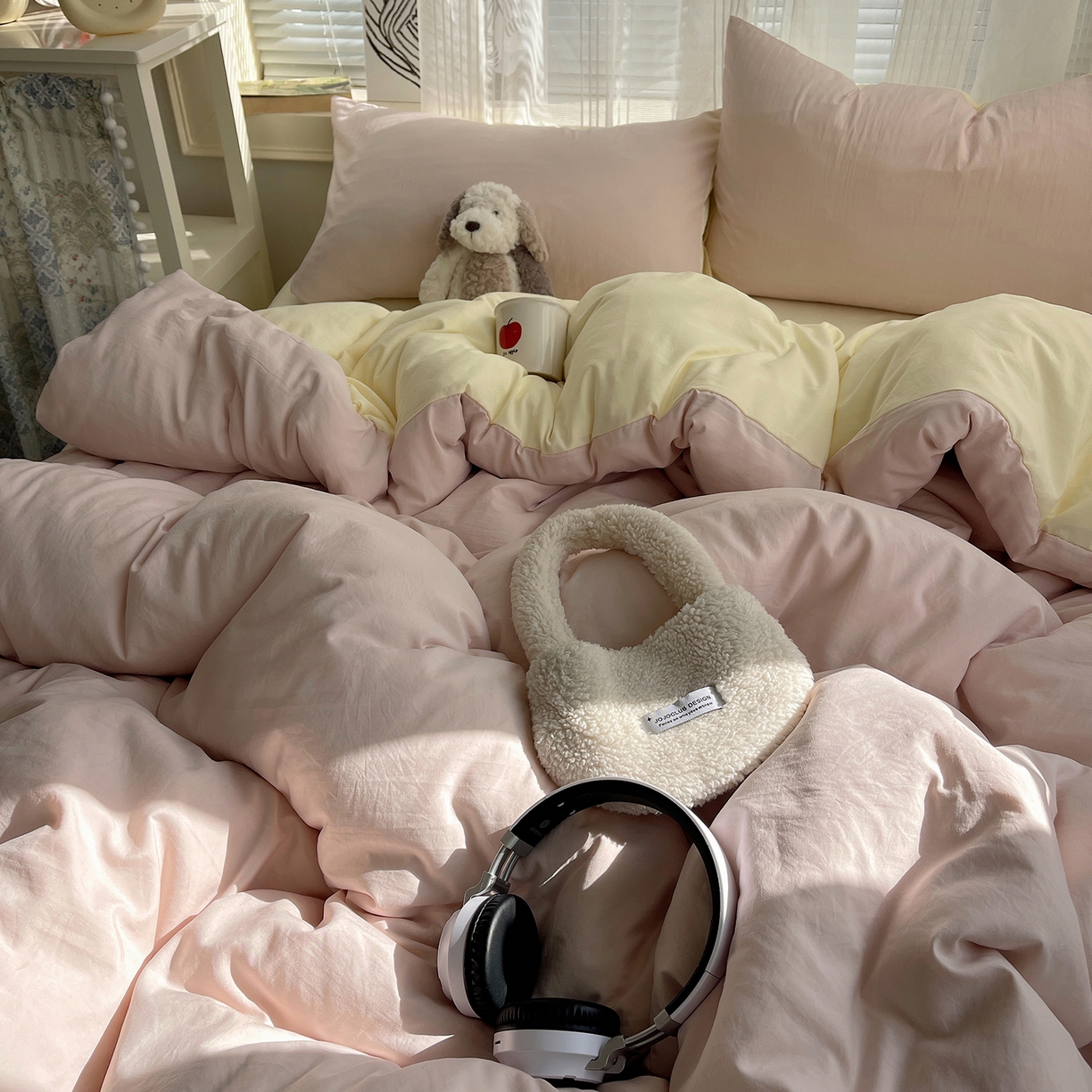 91家纺网 家纺一手货源 找家纺 沐芷 2026 纯色水洗棉A类四件套105g床上用品床单被套三件套---【提供买家秀】 粉玉芝士