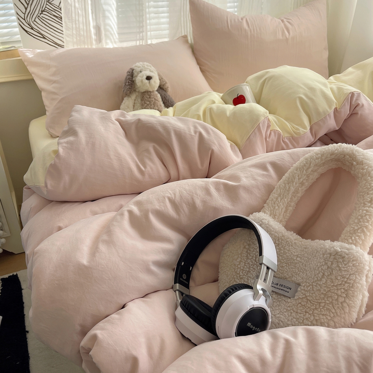 91家纺网 家纺一手货源 找家纺 沐芷 2026 纯色水洗棉A类四件套105g床上用品床单被套三件套---【提供买家秀】 粉玉芝士