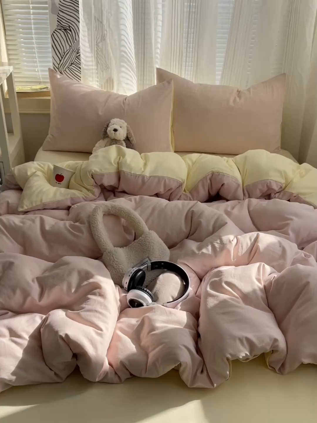 91家纺网 家纺一手货源 找家纺 沐芷 2026 纯色水洗棉A类四件套105g床上用品床单被套三件套---【提供买家秀】 粉玉芝士