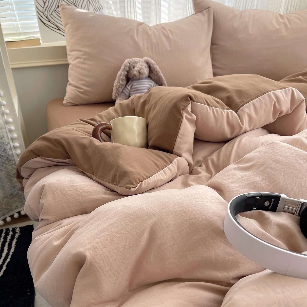 91家纺网 家纺一手货源 找家纺 沐芷 2026 纯色水洗棉A类四件套105g床上用品床单被套三件套---【提供买家秀】 奶茶棕咖