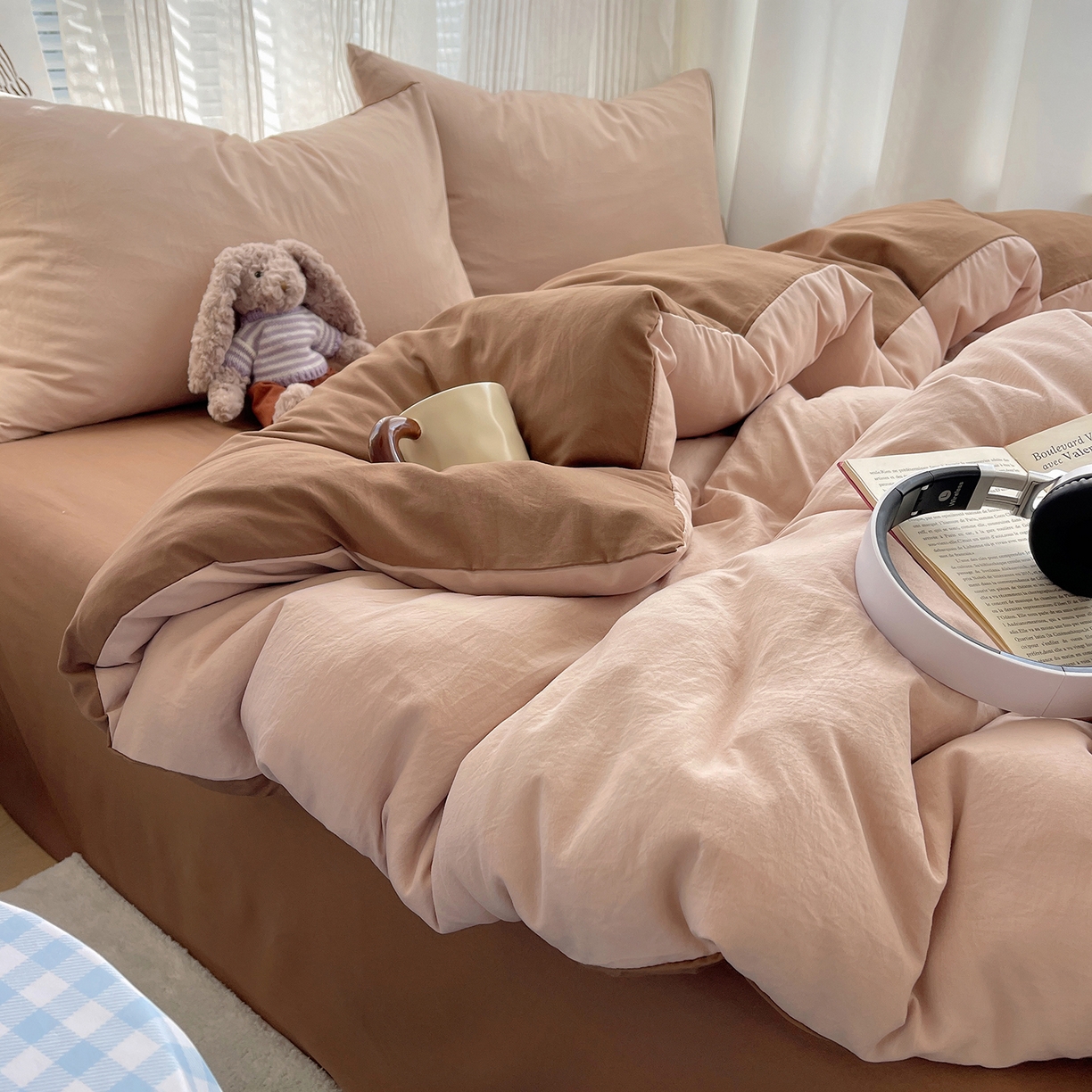 91家纺网 家纺一手货源 找家纺 沐芷 2026 纯色水洗棉A类四件套105g床上用品床单被套三件套---【提供买家秀】 奶茶棕咖