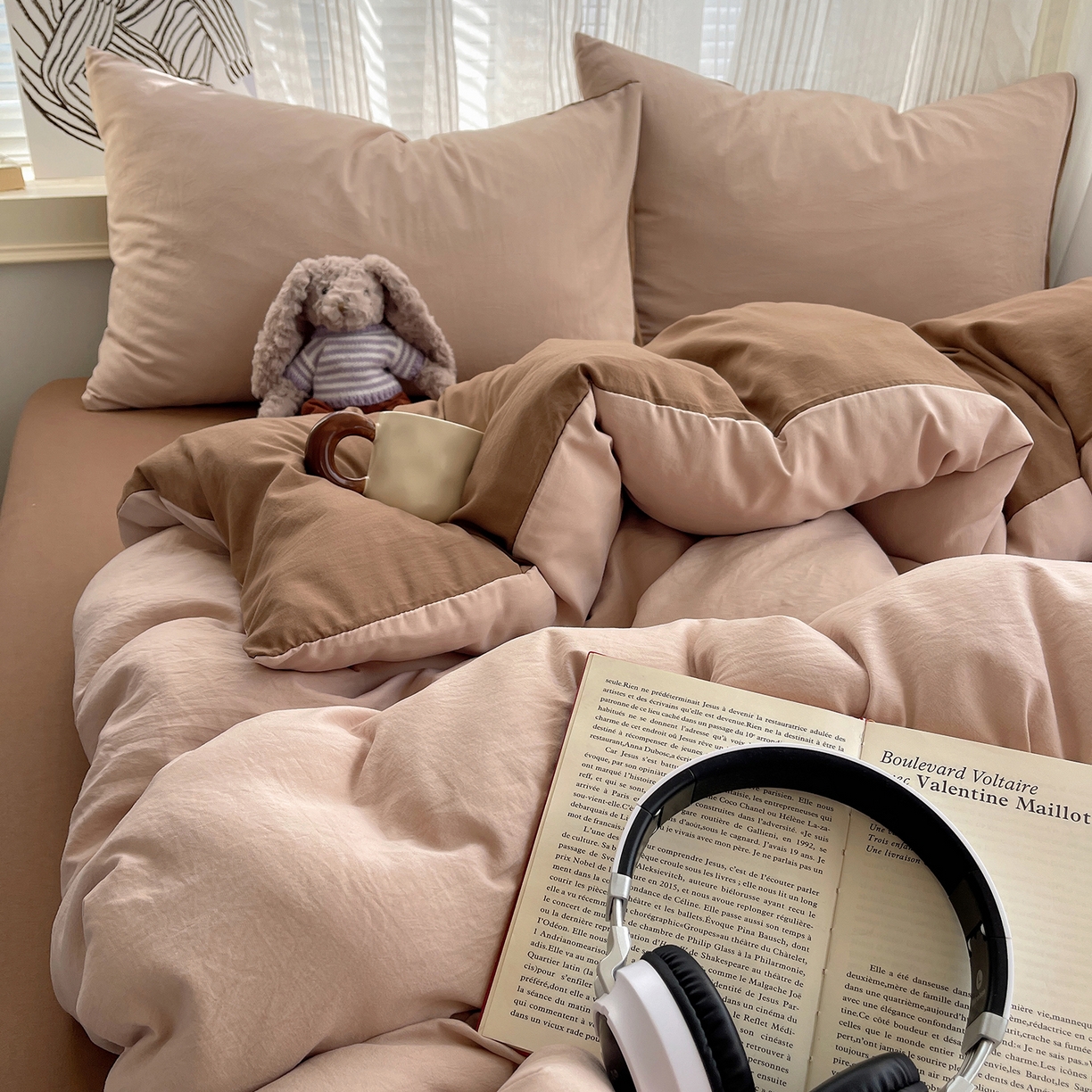 91家纺网 家纺一手货源 找家纺 沐芷 2026 纯色水洗棉A类四件套105g床上用品床单被套三件套---【提供买家秀】 奶茶棕咖