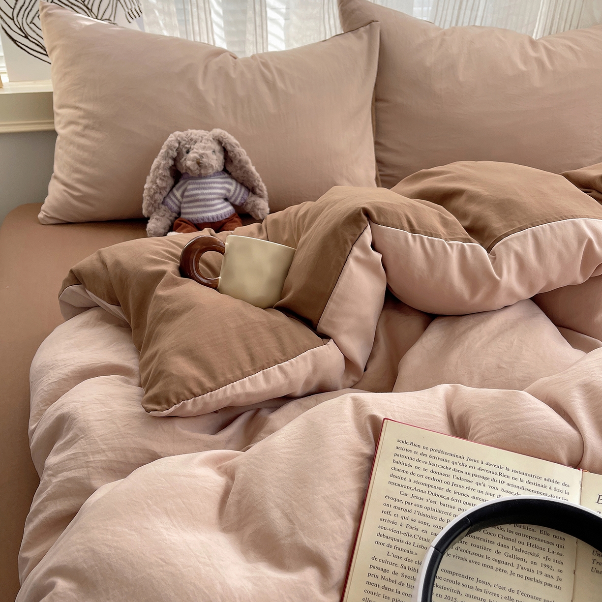 91家纺网 家纺一手货源 找家纺 沐芷 2026 纯色水洗棉A类四件套105g床上用品床单被套三件套---【提供买家秀】 奶茶棕咖