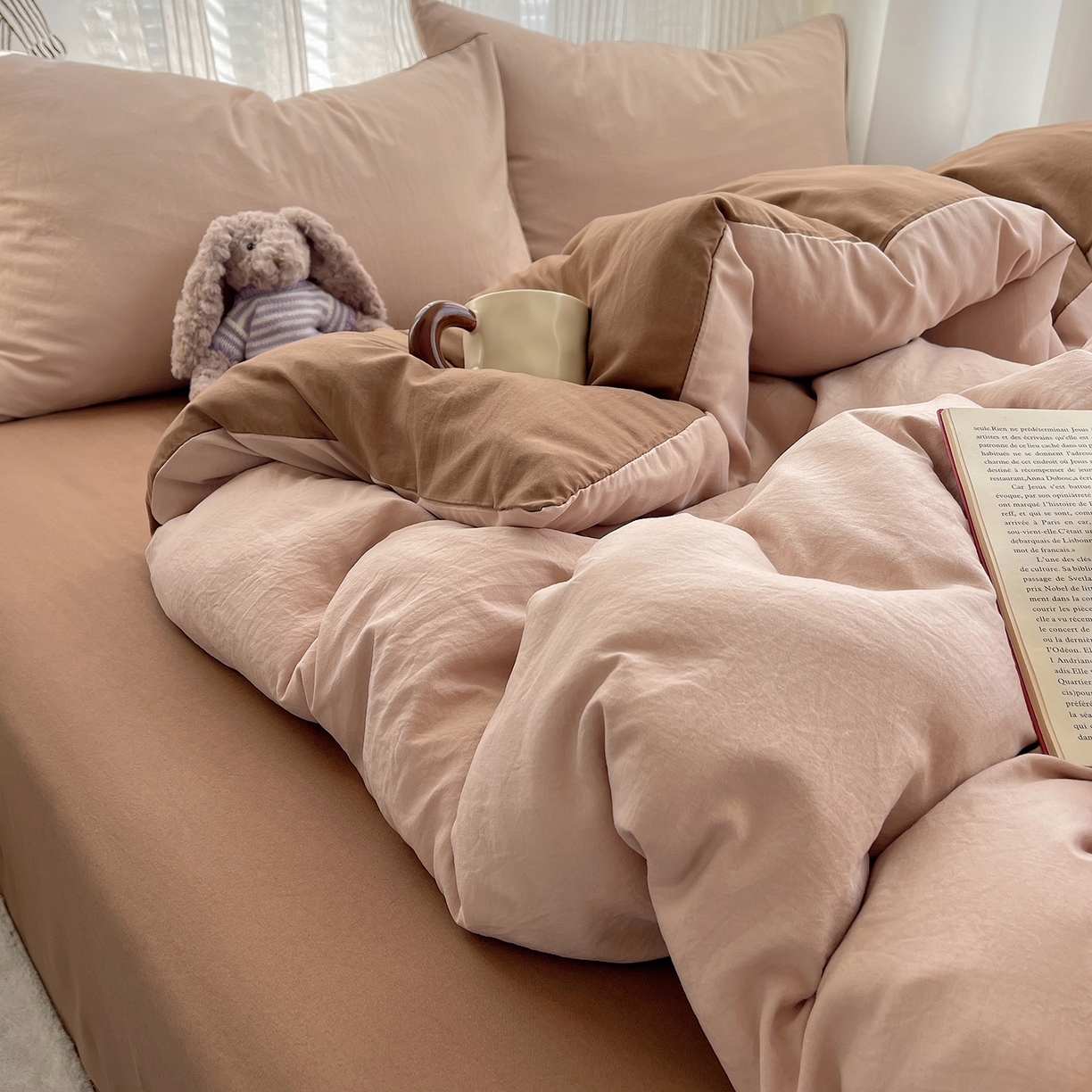 91家纺网 家纺一手货源 找家纺 沐芷 2026 纯色水洗棉A类四件套105g床上用品床单被套三件套---【提供买家秀】 奶茶棕咖