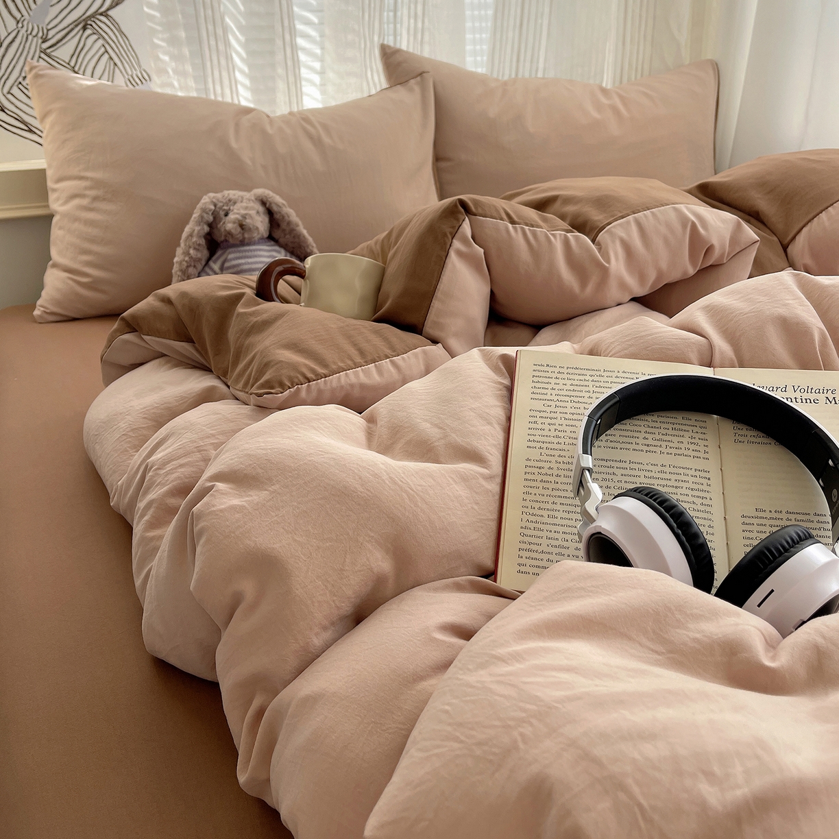 91家纺网 家纺一手货源 找家纺 沐芷 2026 纯色水洗棉A类四件套105g床上用品床单被套三件套---【提供买家秀】 奶茶棕咖