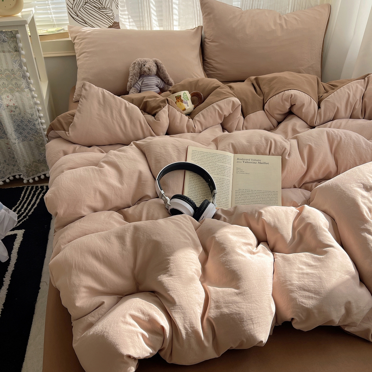 91家纺网 家纺一手货源 找家纺 沐芷 2026 纯色水洗棉A类四件套105g床上用品床单被套三件套---【提供买家秀】 奶茶棕咖