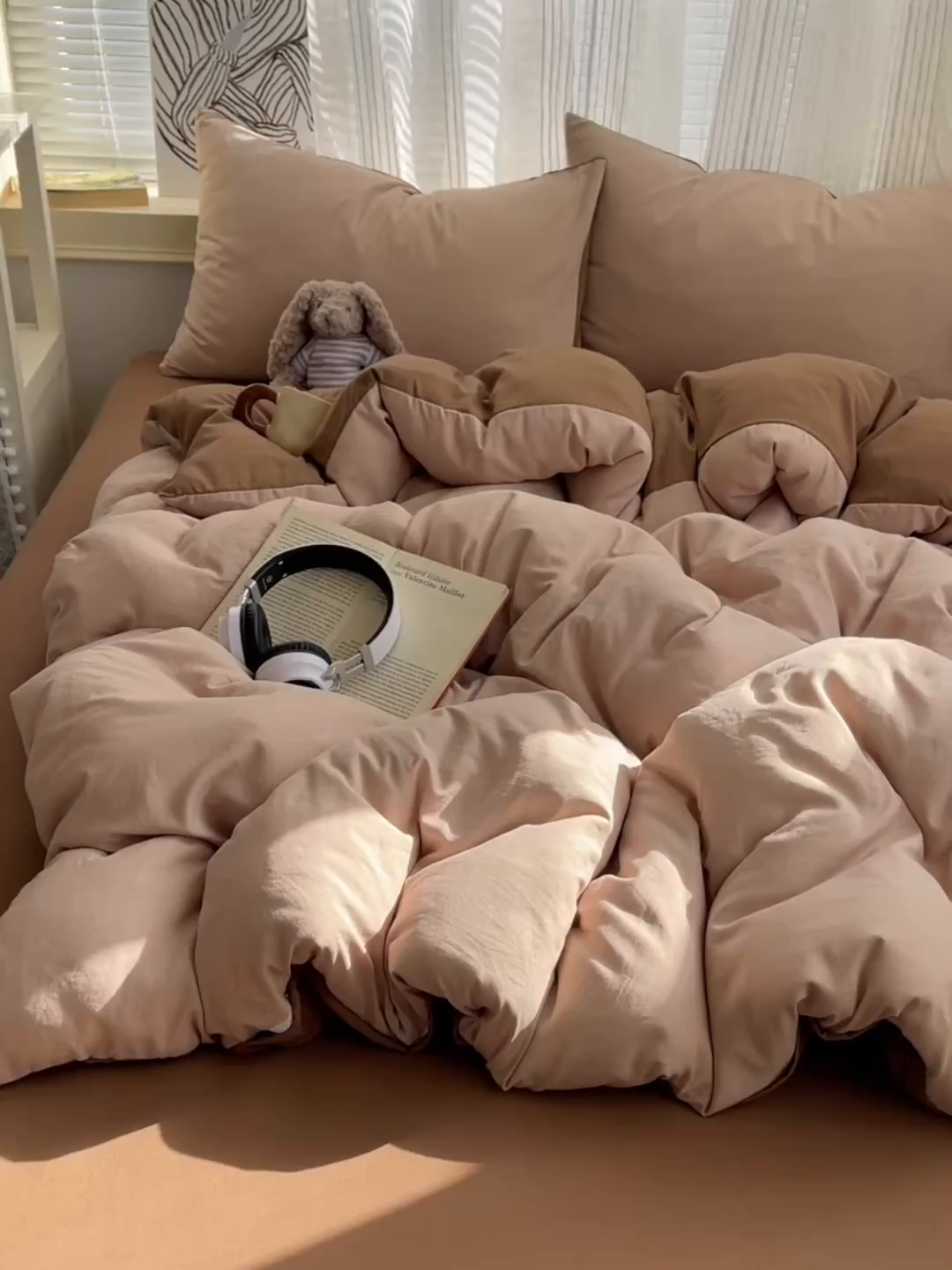 91家纺网 家纺一手货源 找家纺 沐芷 2026 纯色水洗棉A类四件套105g床上用品床单被套三件套---【提供买家秀】 奶茶棕咖