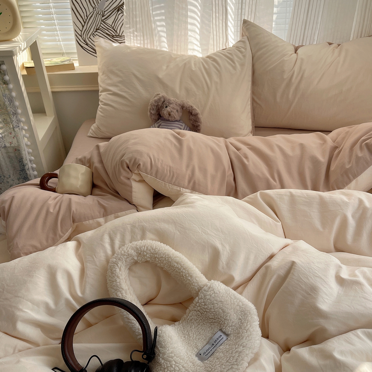 91家纺网 家纺一手货源 找家纺 沐芷 2026 纯色水洗棉A类四件套105g床上用品床单被套三件套---【提供买家秀】 杏色奶茶