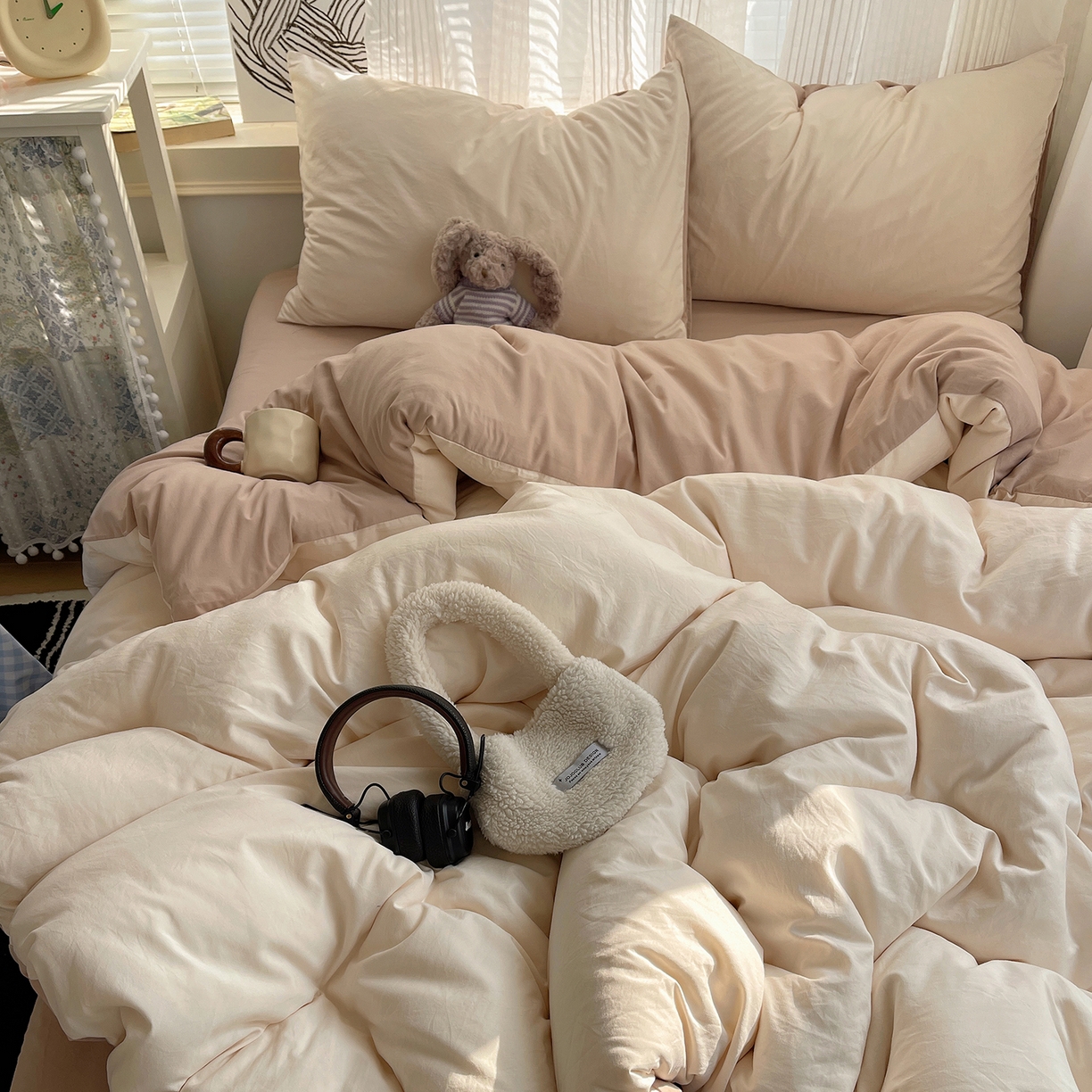 91家纺网 家纺一手货源 找家纺 沐芷 2026 纯色水洗棉A类四件套105g床上用品床单被套三件套---【提供买家秀】 杏色奶茶