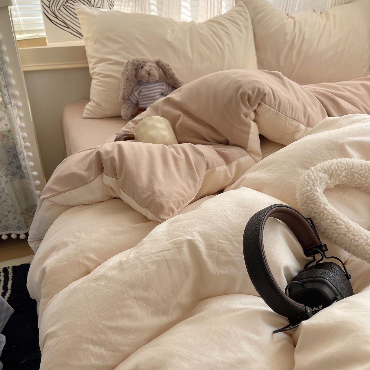 91家纺网 家纺一手货源 找家纺 沐芷 2026 纯色水洗棉A类四件套105g床上用品床单被套三件套---【提供买家秀】 杏色奶茶