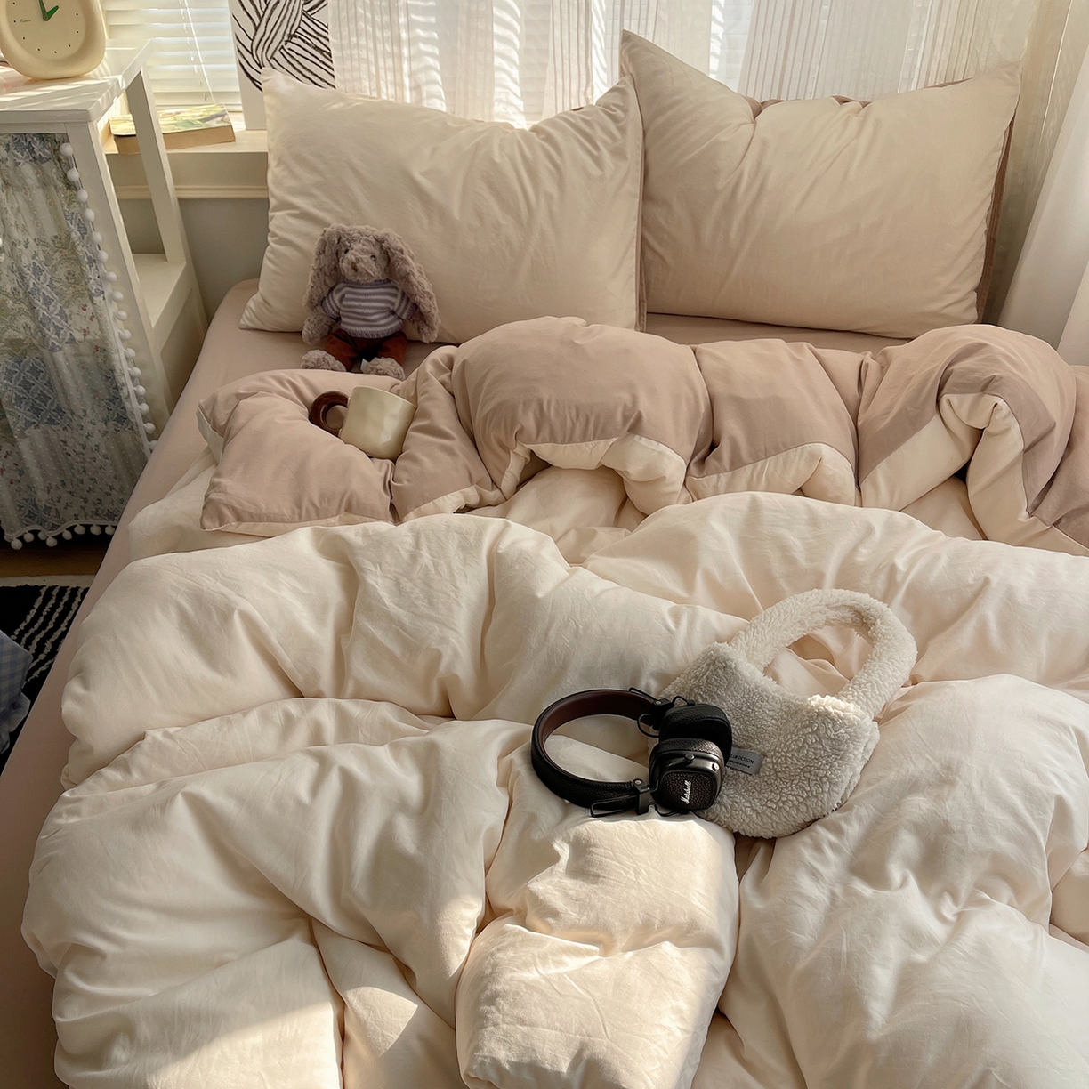 91家纺网 家纺一手货源 找家纺 沐芷 2026 纯色水洗棉A类四件套105g床上用品床单被套三件套---【提供买家秀】 杏色奶茶