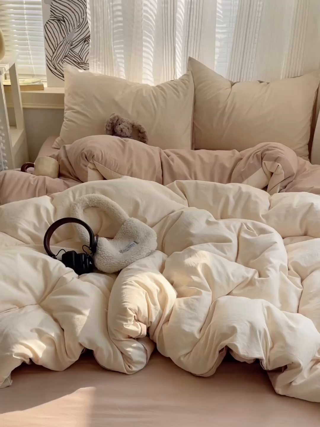 91家纺网 家纺一手货源 找家纺 沐芷 2026 纯色水洗棉A类四件套105g床上用品床单被套三件套---【提供买家秀】 杏色奶茶