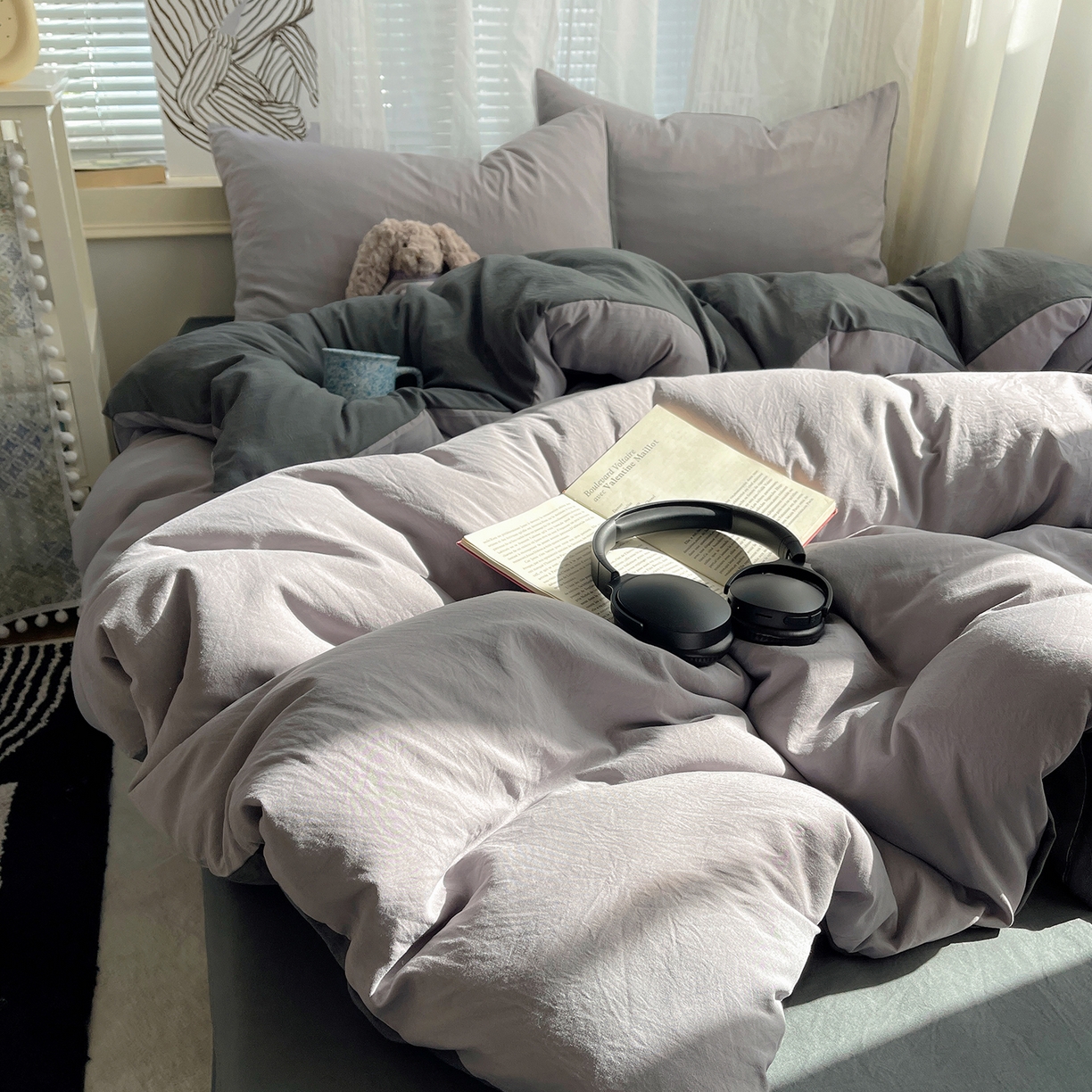 91家纺网 家纺一手货源 找家纺 沐芷 2026 纯色水洗棉A类四件套105g床上用品床单被套三件套---【提供买家秀】 中灰高级灰