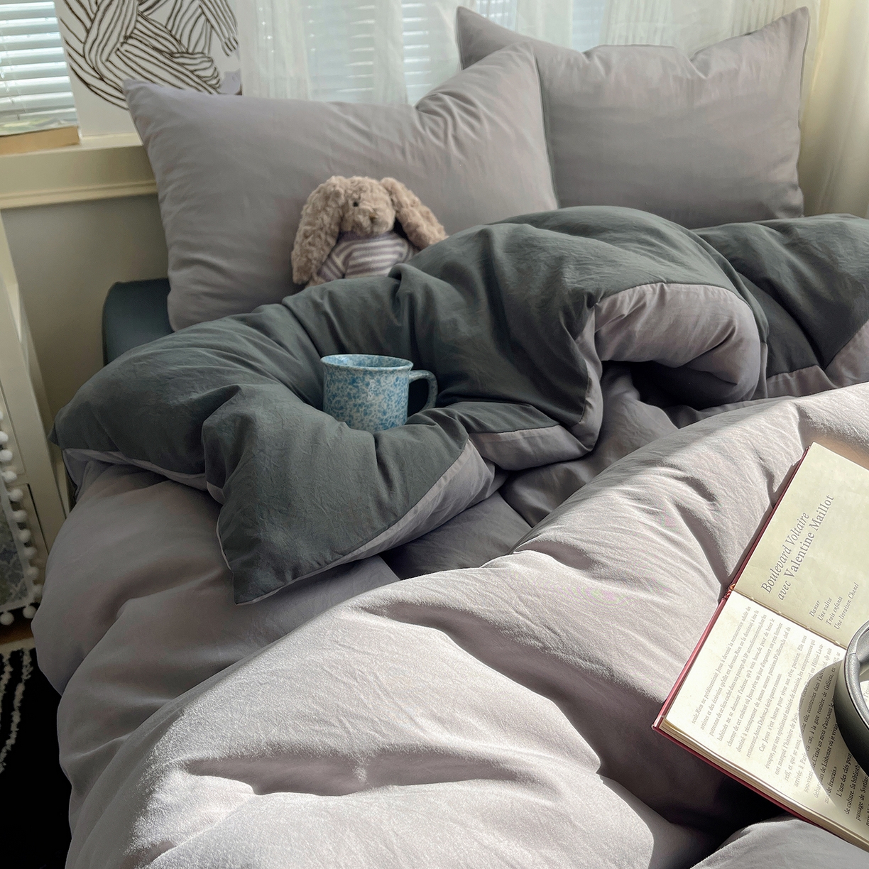 91家纺网 家纺一手货源 找家纺 沐芷 2026 纯色水洗棉A类四件套105g床上用品床单被套三件套---【提供买家秀】 中灰高级灰