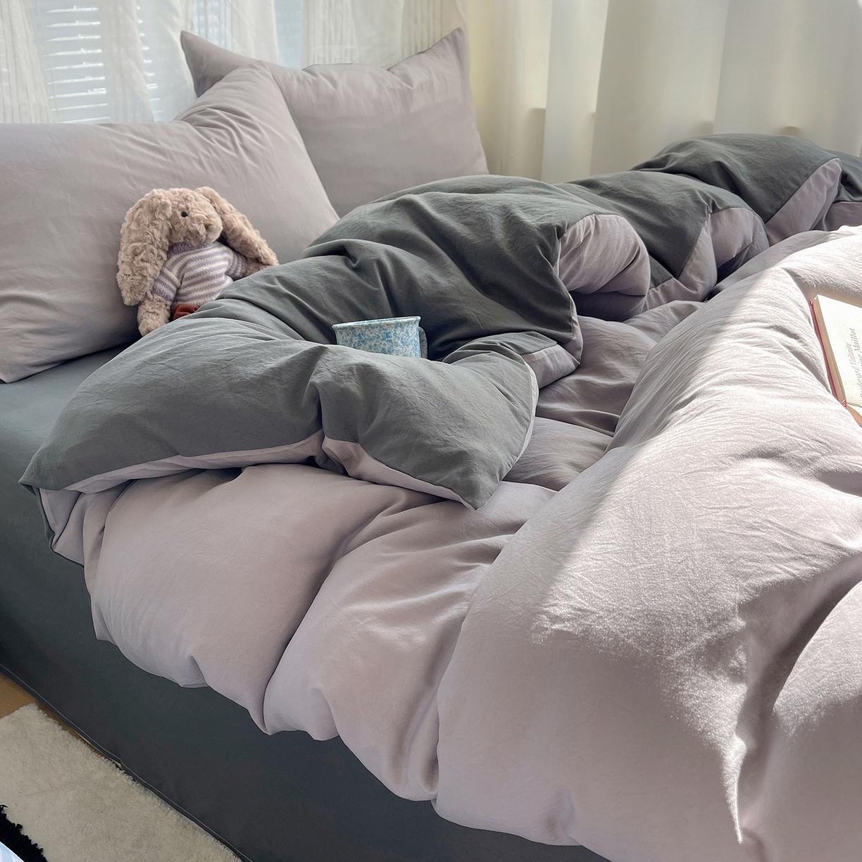 91家纺网 家纺一手货源 找家纺 沐芷 2026 纯色水洗棉A类四件套105g床上用品床单被套三件套---【提供买家秀】 中灰高级灰