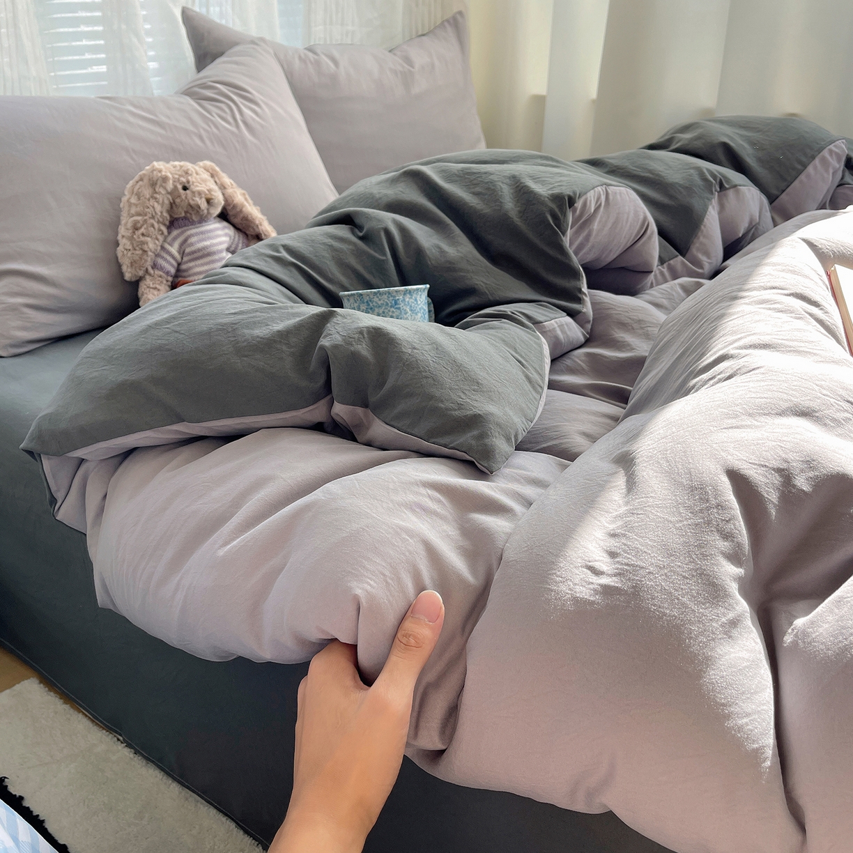 91家纺网 家纺一手货源 找家纺 沐芷 2026 纯色水洗棉A类四件套105g床上用品床单被套三件套---【提供买家秀】 中灰高级灰