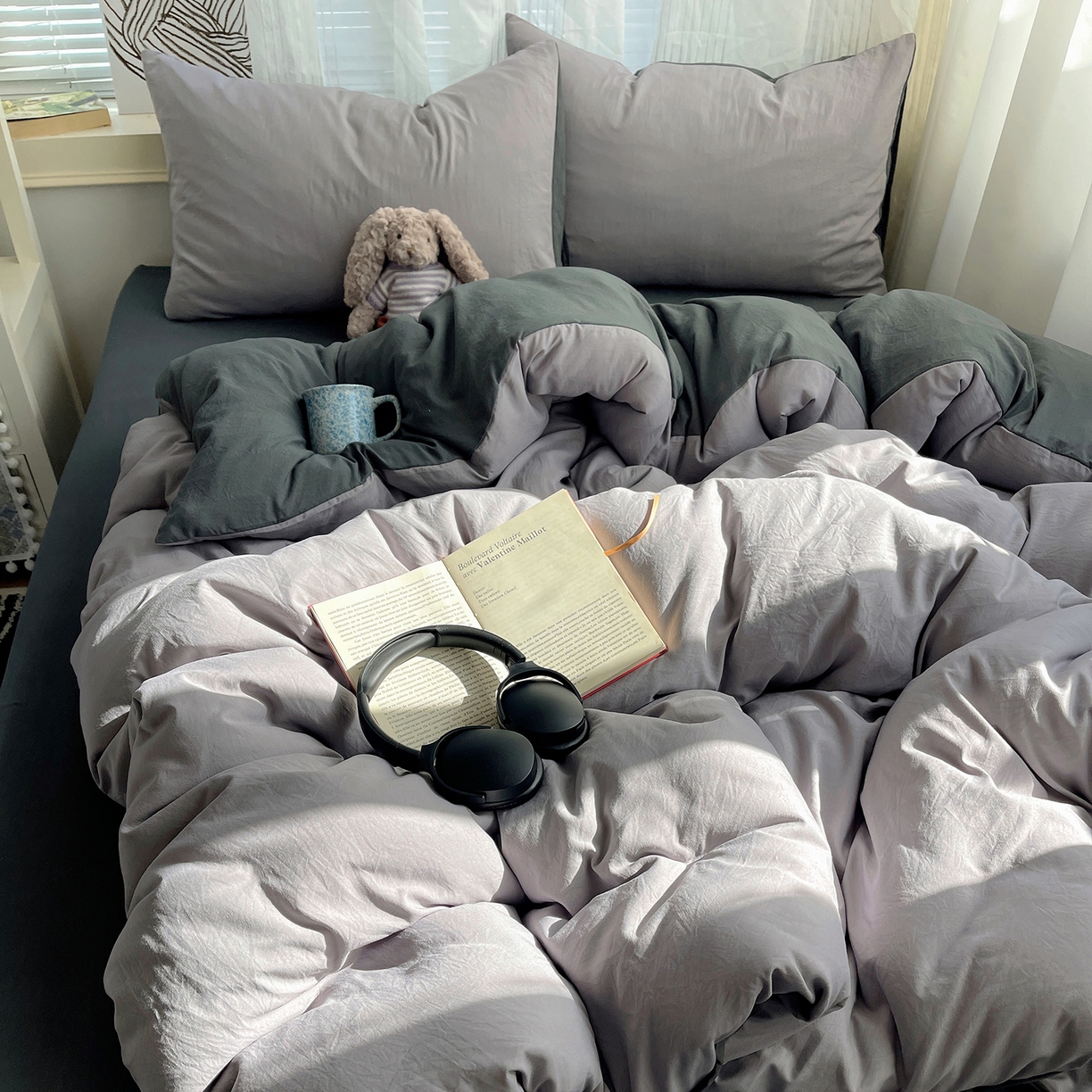 91家纺网 家纺一手货源 找家纺 沐芷 2026 纯色水洗棉A类四件套105g床上用品床单被套三件套---【提供买家秀】 中灰高级灰