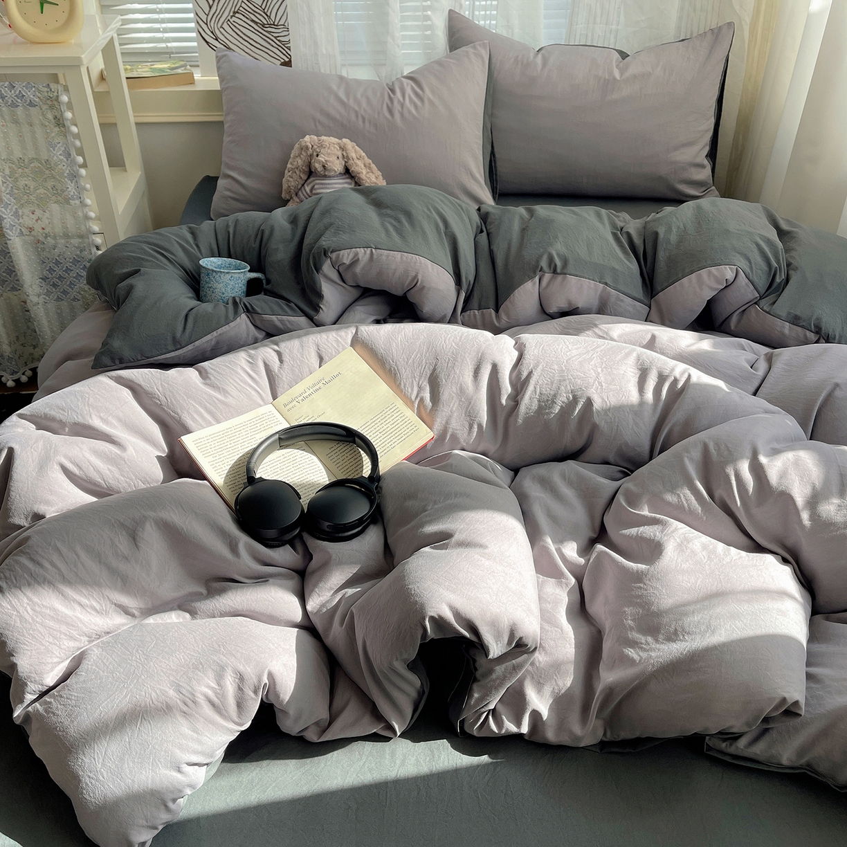 91家纺网 家纺一手货源 找家纺 沐芷 2026 纯色水洗棉A类四件套105g床上用品床单被套三件套---【提供买家秀】 中灰高级灰