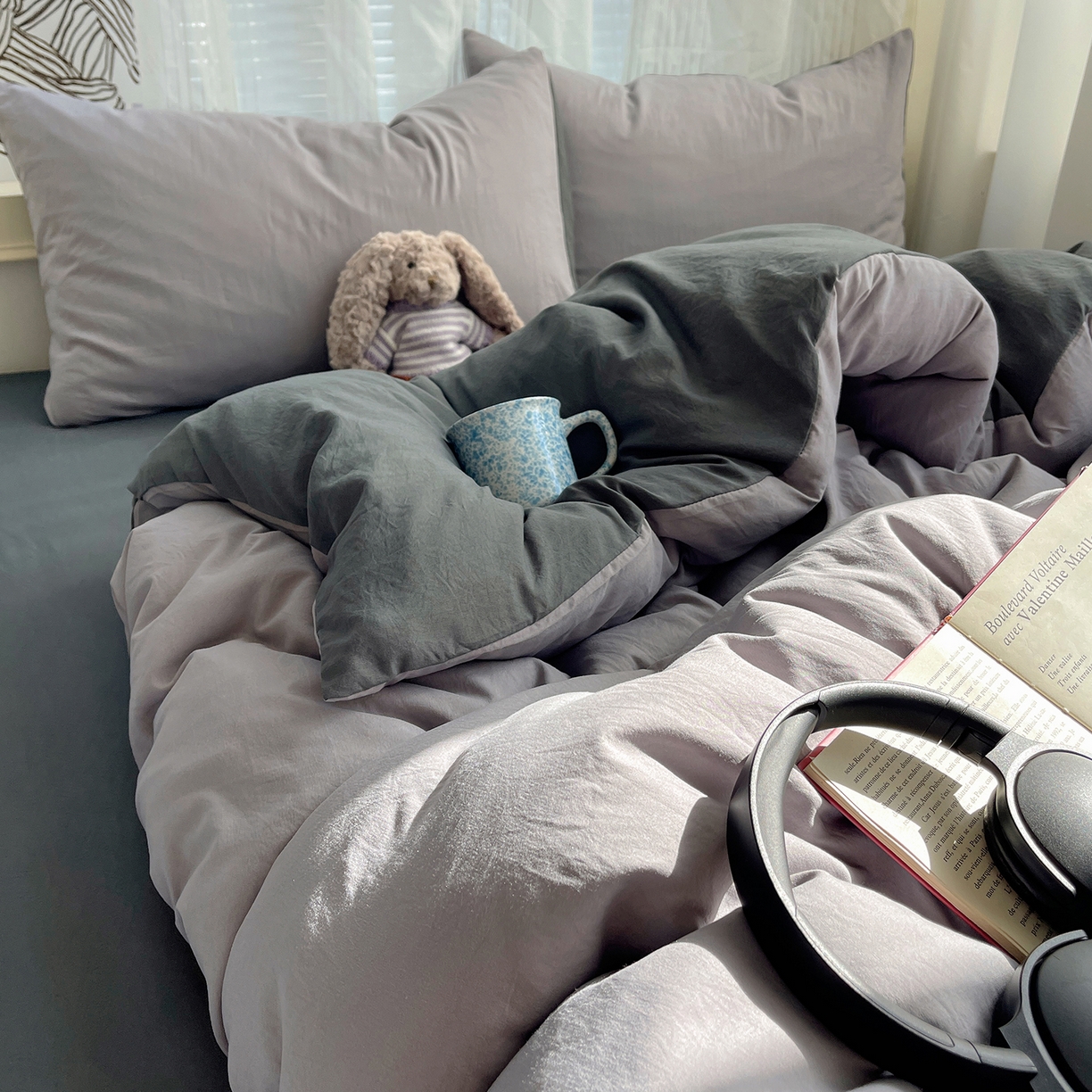 91家纺网 家纺一手货源 找家纺 沐芷 2026 纯色水洗棉A类四件套105g床上用品床单被套三件套---【提供买家秀】 中灰高级灰