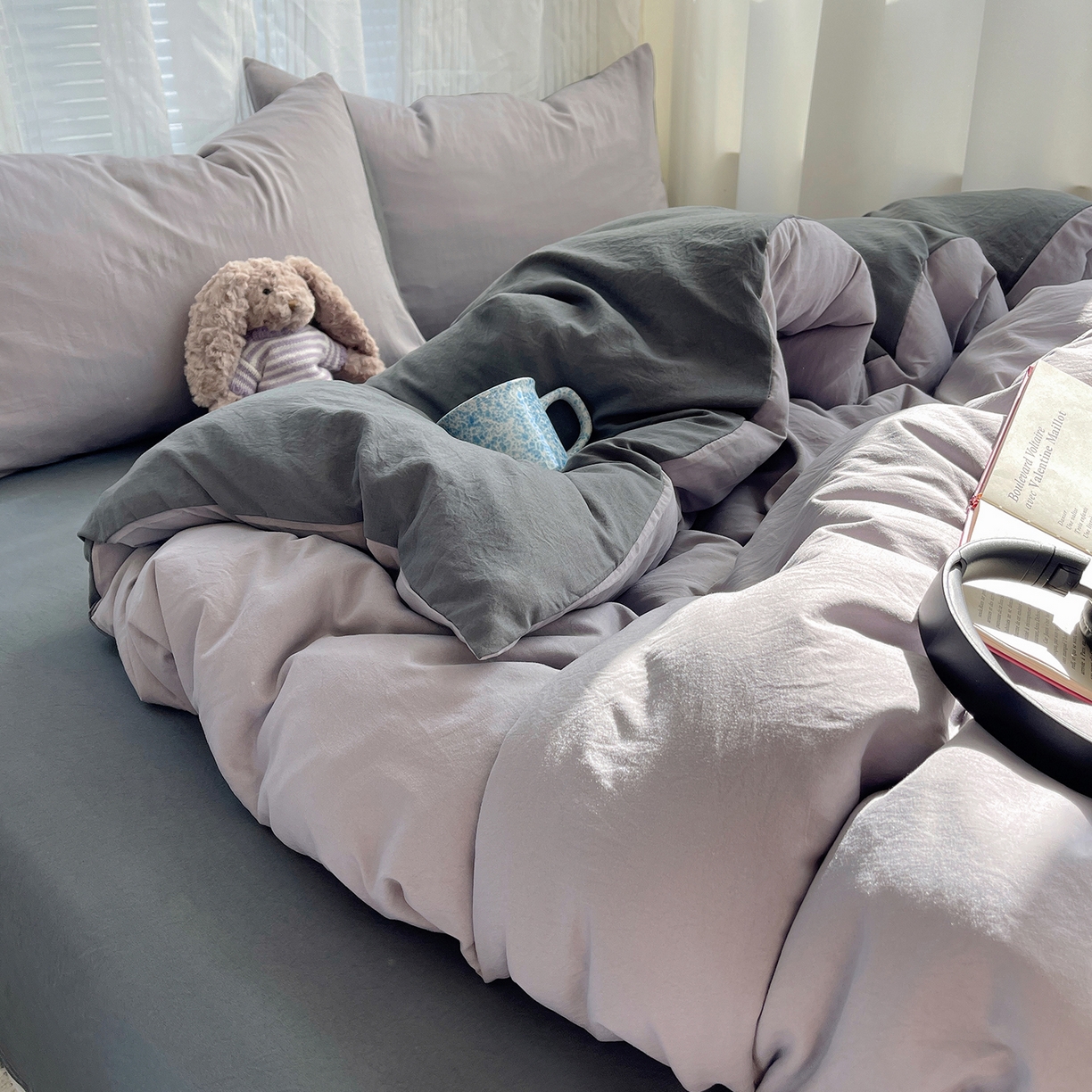 91家纺网 家纺一手货源 找家纺 沐芷 2026 纯色水洗棉A类四件套105g床上用品床单被套三件套---【提供买家秀】 中灰高级灰