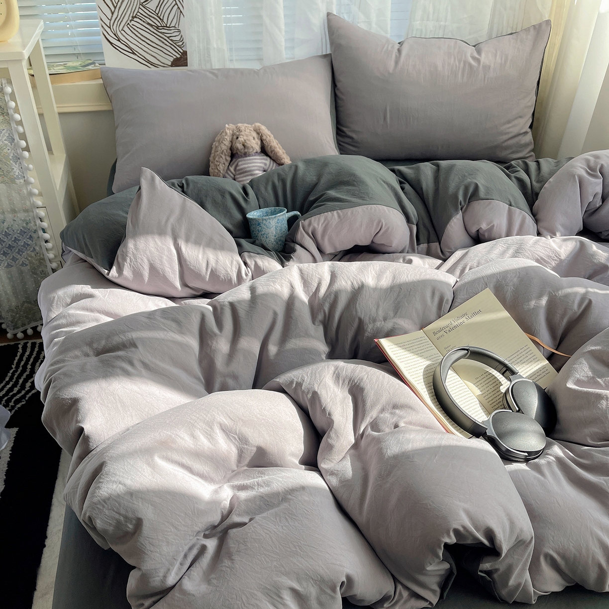 91家纺网 家纺一手货源 找家纺 沐芷 2026 纯色水洗棉A类四件套105g床上用品床单被套三件套---【提供买家秀】 中灰高级灰