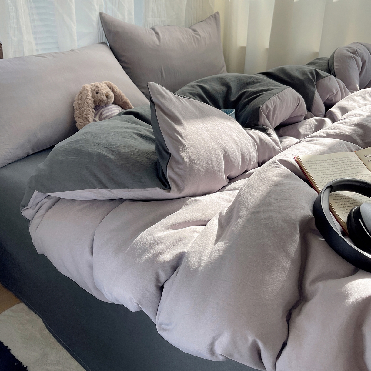 91家纺网 家纺一手货源 找家纺 沐芷 2026 纯色水洗棉A类四件套105g床上用品床单被套三件套---【提供买家秀】 中灰高级灰