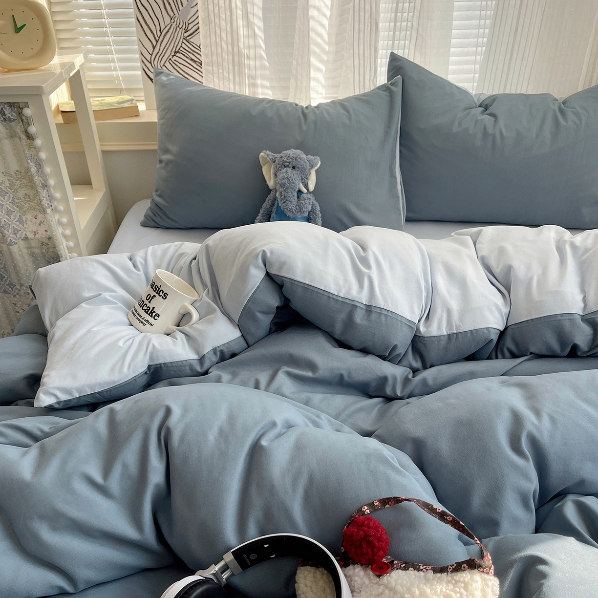 91家纺网 家纺一手货源 找家纺 沐芷 2026 纯色水洗棉A类四件套105g床上用品床单被套三件套---【提供买家秀】 雾蓝海盐