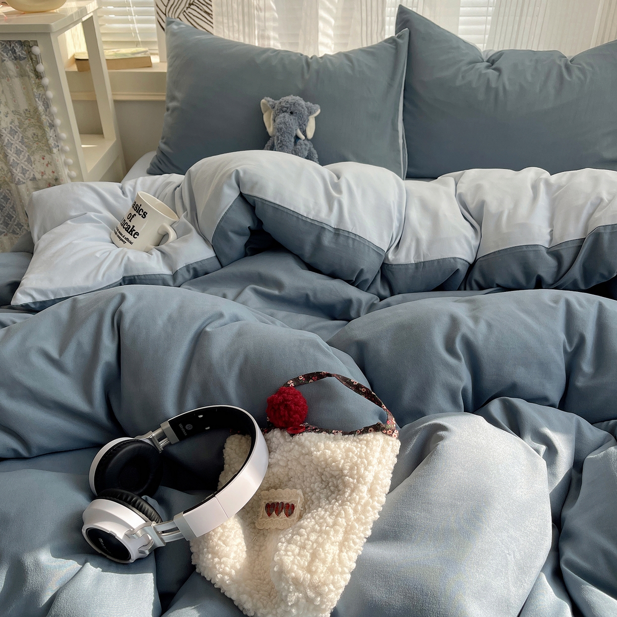 91家纺网 家纺一手货源 找家纺 沐芷 2026 纯色水洗棉A类四件套105g床上用品床单被套三件套---【提供买家秀】 雾蓝海盐