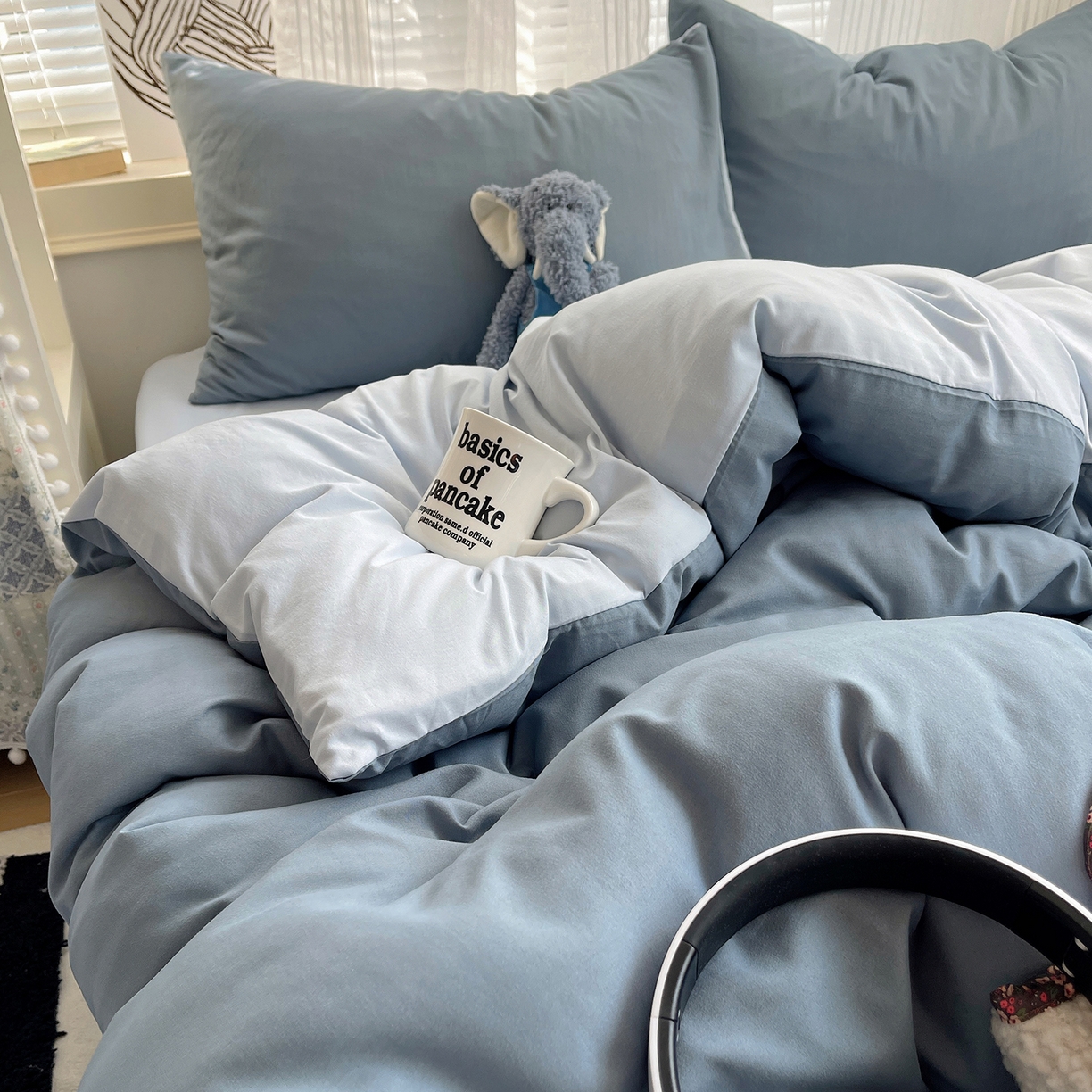 91家纺网 家纺一手货源 找家纺 沐芷 2026 纯色水洗棉A类四件套105g床上用品床单被套三件套---【提供买家秀】 雾蓝海盐