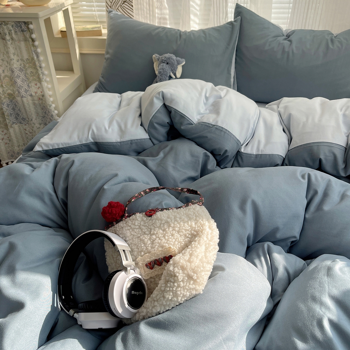 91家纺网 家纺一手货源 找家纺 沐芷 2026 纯色水洗棉A类四件套105g床上用品床单被套三件套---【提供买家秀】 雾蓝海盐